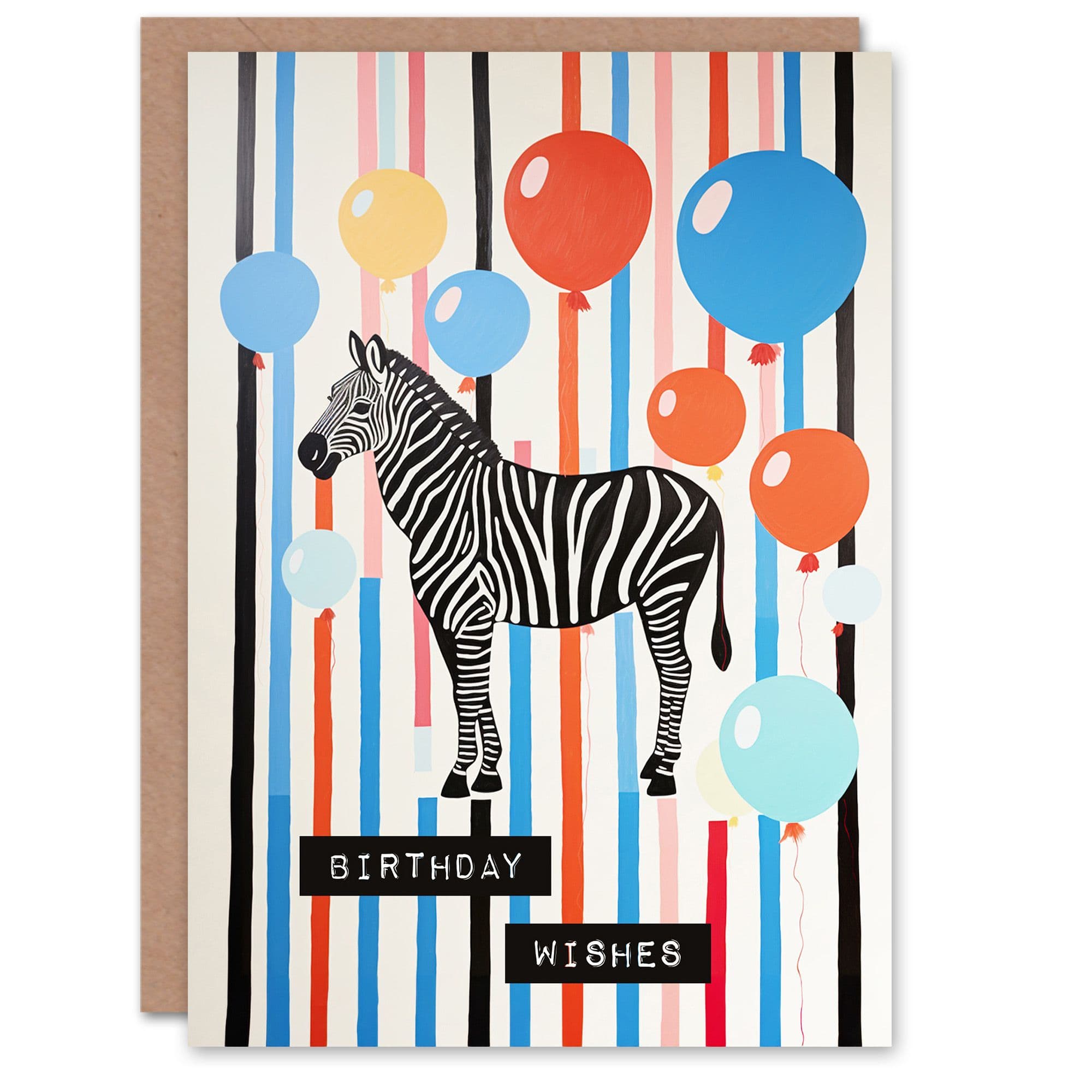 Birthday Greeting Card Zebra Stripes Balloons Wishes Her