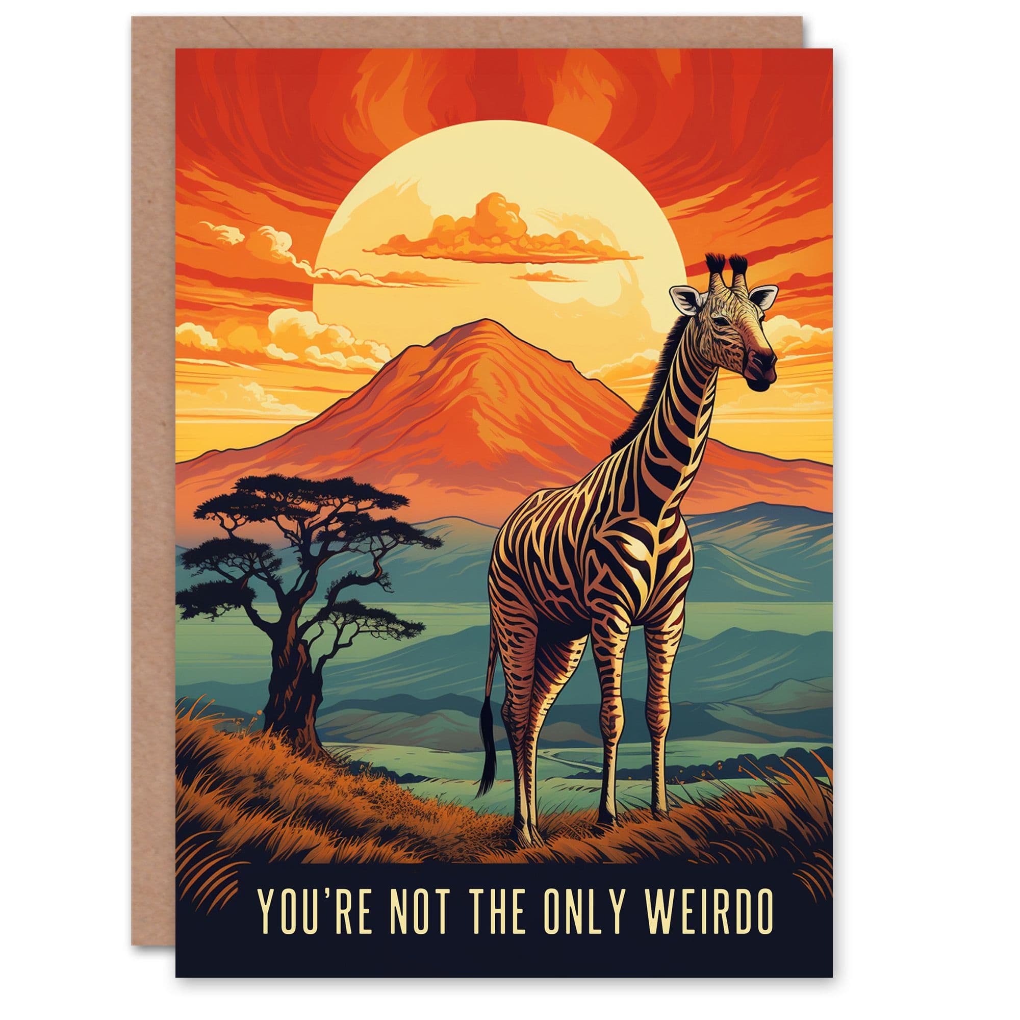 Birthday Greeting Card Zebra Giraffe Not Only Weirdo Savanna Sunset Him Her