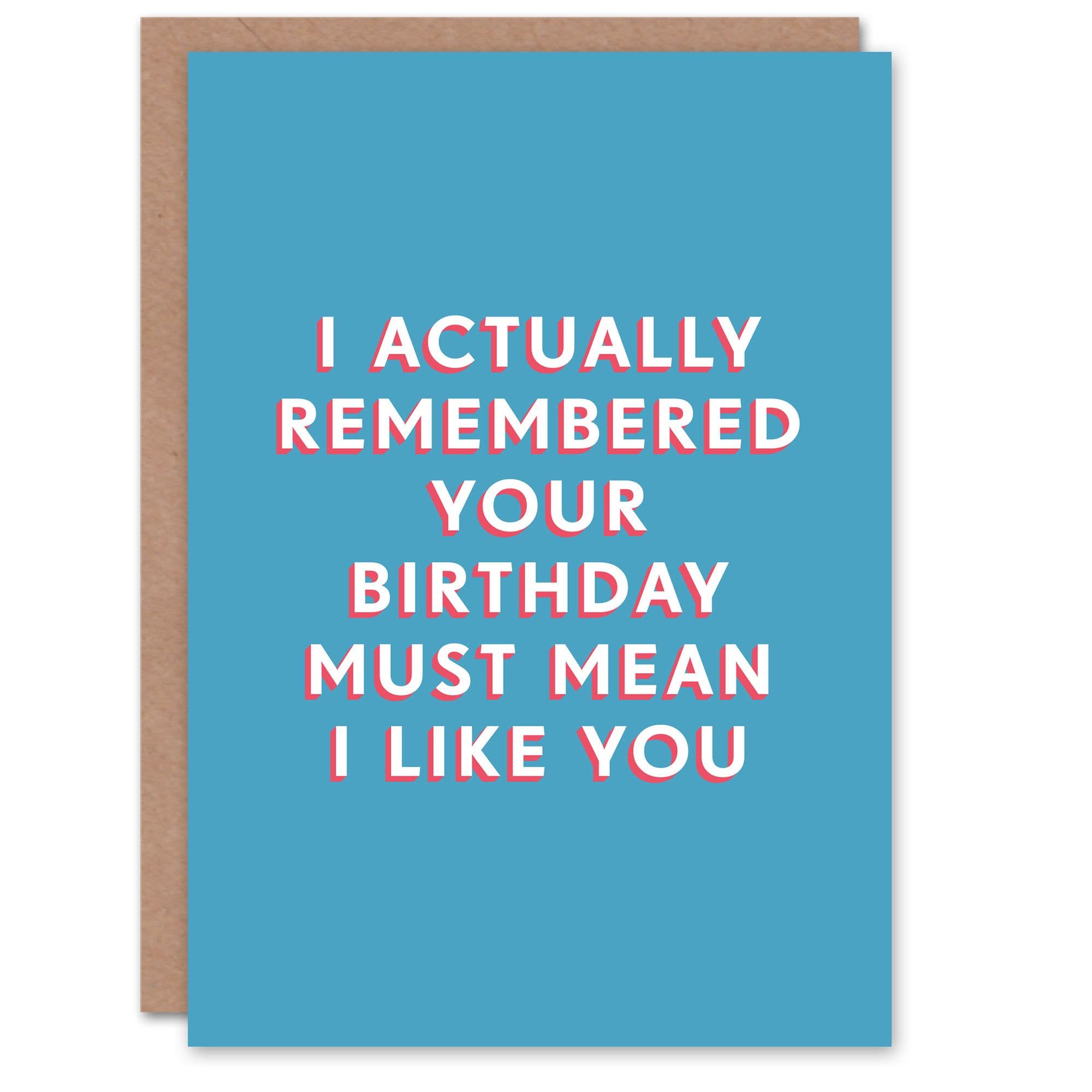 Birthday Card Remembered Means I Like You Him Man Male Dad Brother Son Papa Grandad Funny Greeting Card