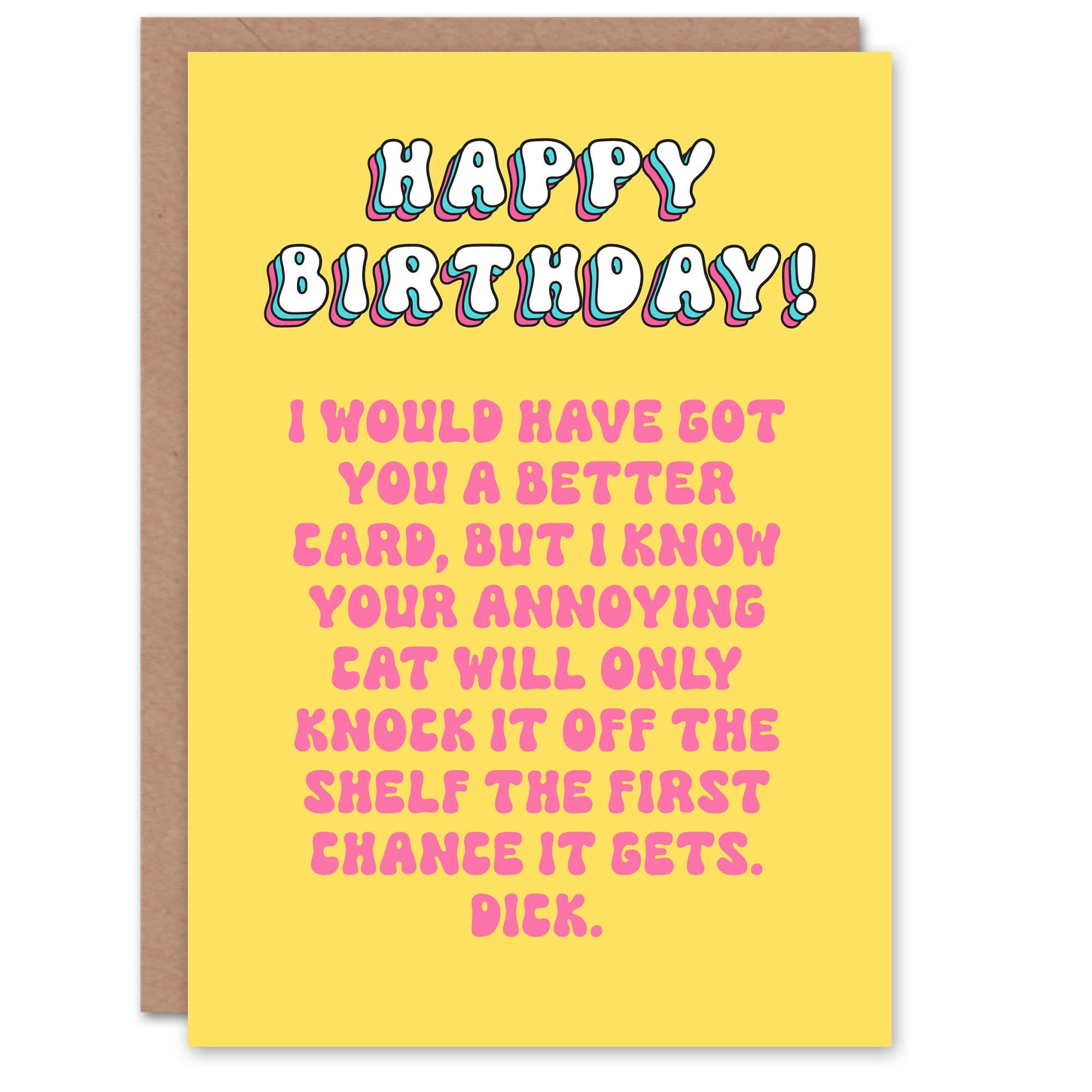 Birthday Card Annoying Cat Knock Down Fun Funny Humour Joke Her Gran Sister Niece Daughter Wife Woman Greeting Card