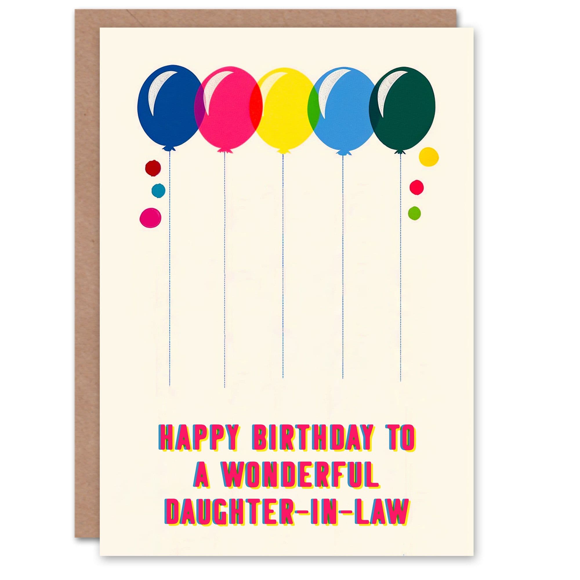 Daughter In Law Happy Birthday Card Fun Colourful Cheerful Pink Blue Yellow Balloons For Her Greeting Card