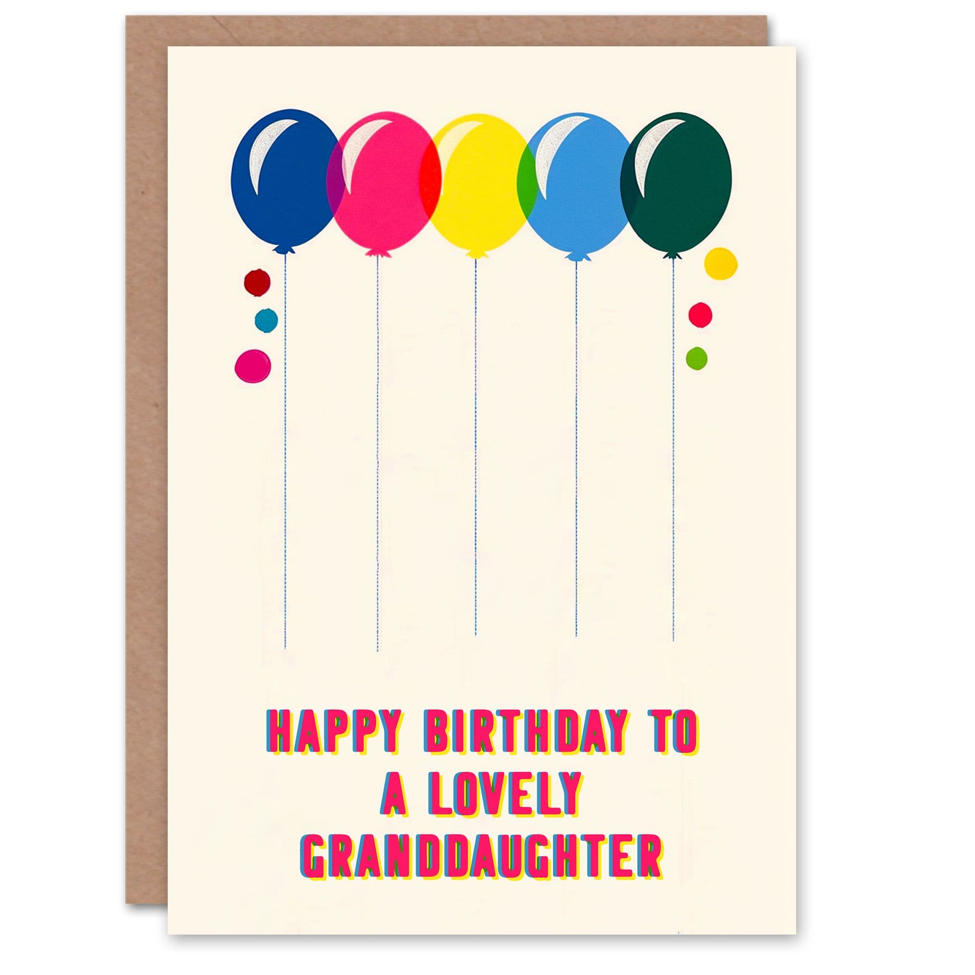 Granddaughter Happy Birthday Card Fun Colourful Cheerful Pink Blue Yellow Balloons For Her Greeting Card