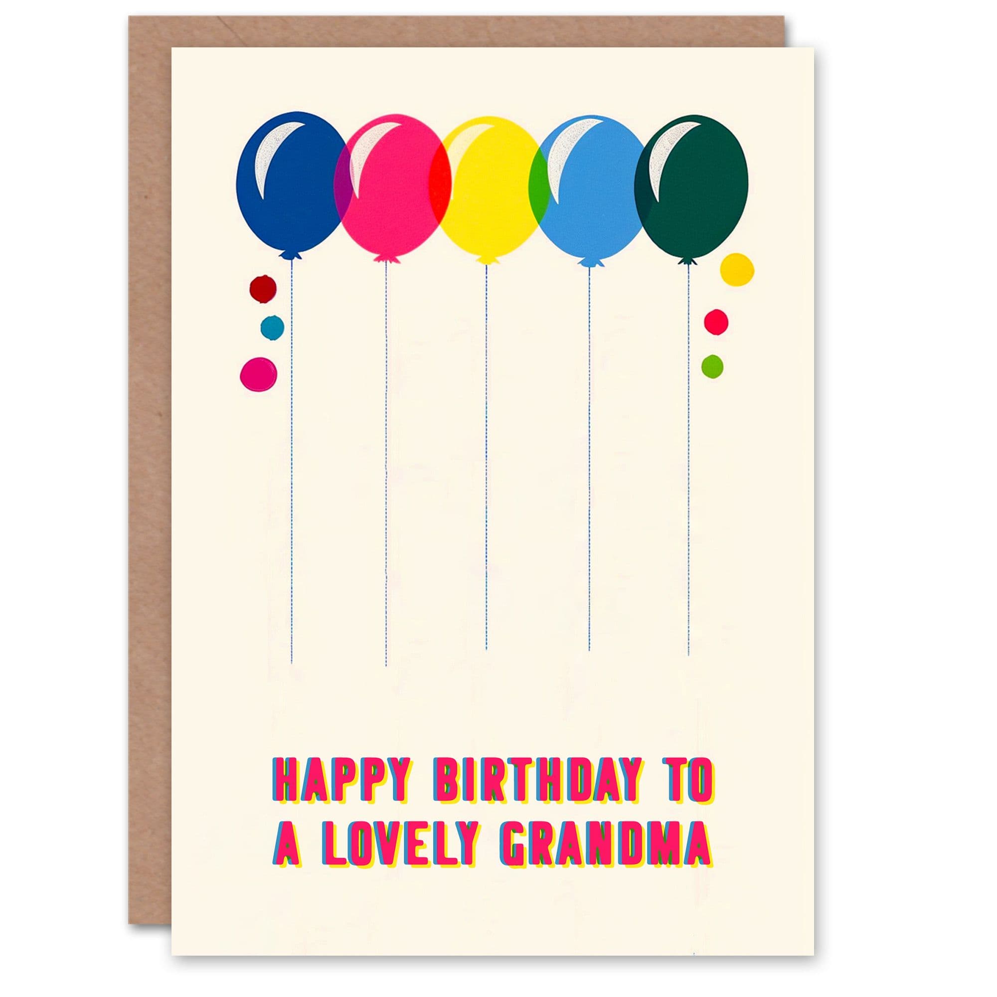 Grandma Happy Birthday Card Fun Colourful Cheerful Pink Yellow Balloons Her Greeting Card