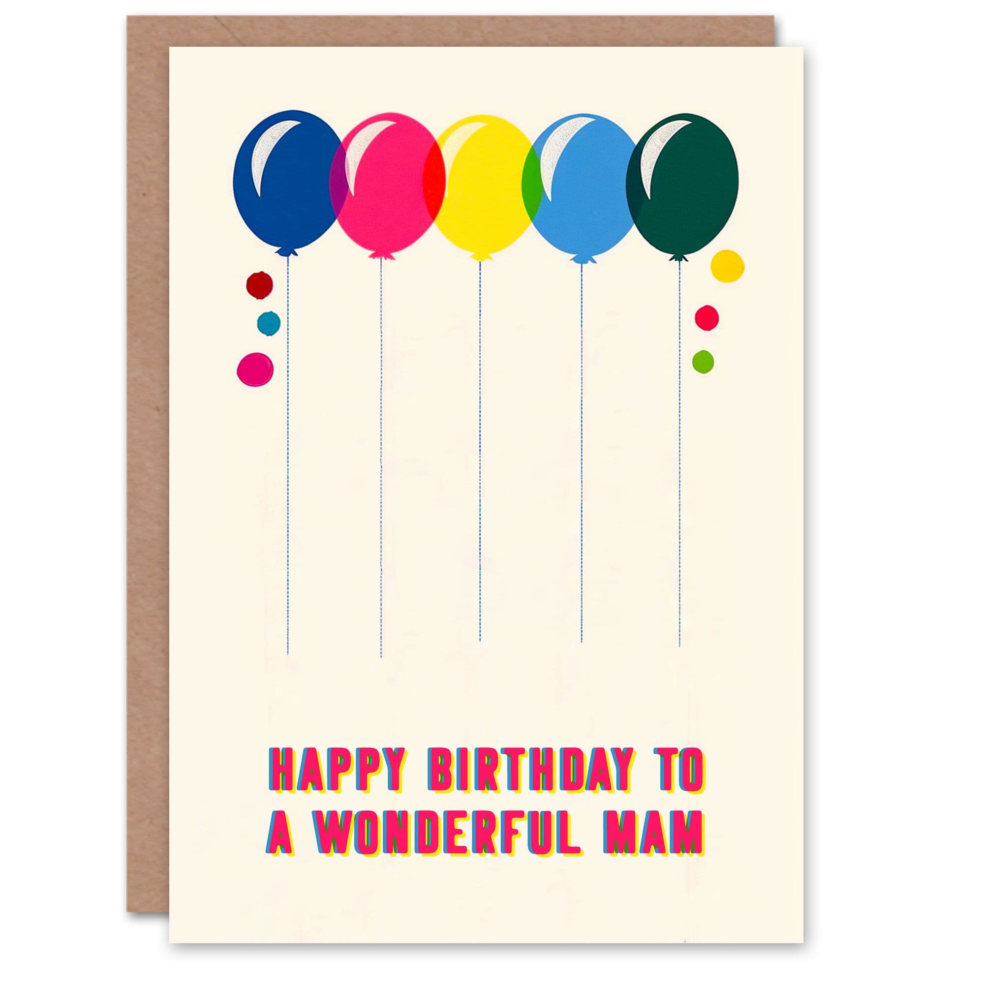 Mam Happy Birthday Card Fun Colourful Cheerful Pink Blue Yellow Balloons For Her Greeting Card