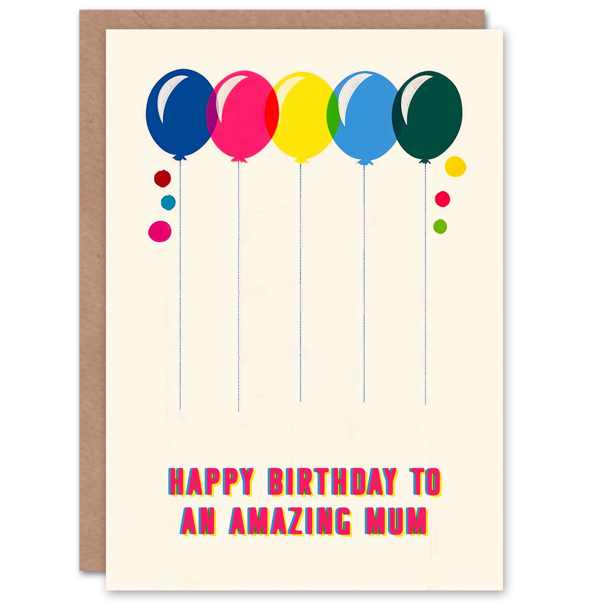 Mum Happy Birthday Card Fun Colourful Cheerful Pink Yellow Balloons Her Greeting Card