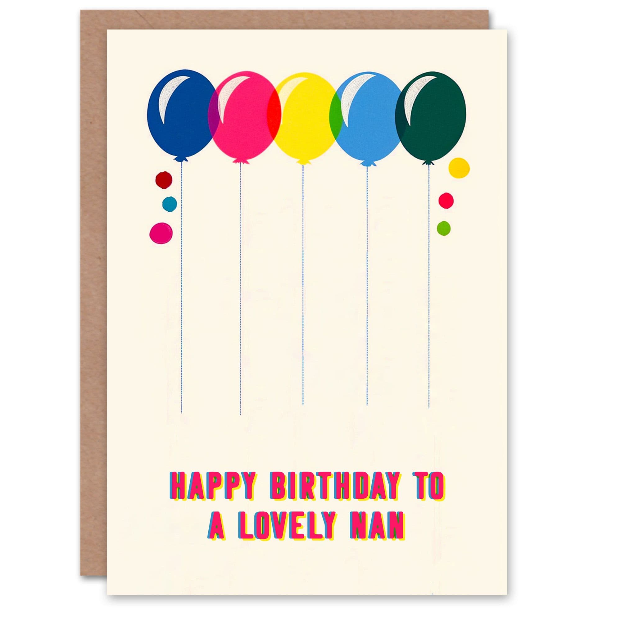 Nan Happy Birthday Card Fun Colourful Cheerful Pink Yellow Balloons Her Greeting Card