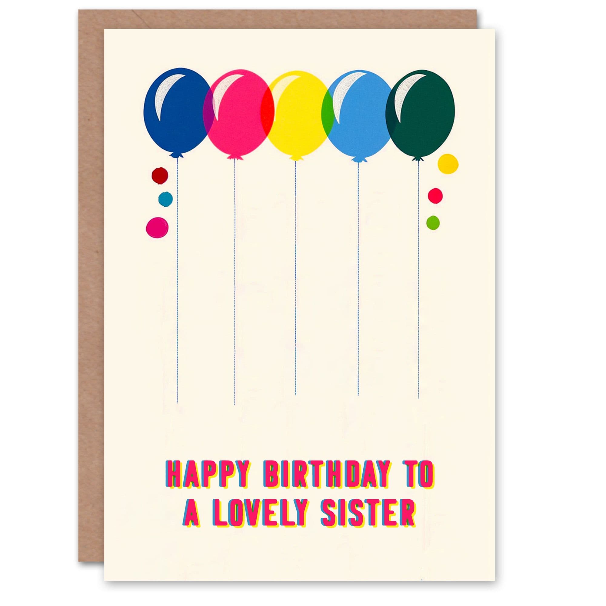Sister Happy Birthday Card Fun Colourful Cheerful Pink Yellow Balloons Her Greeting Card