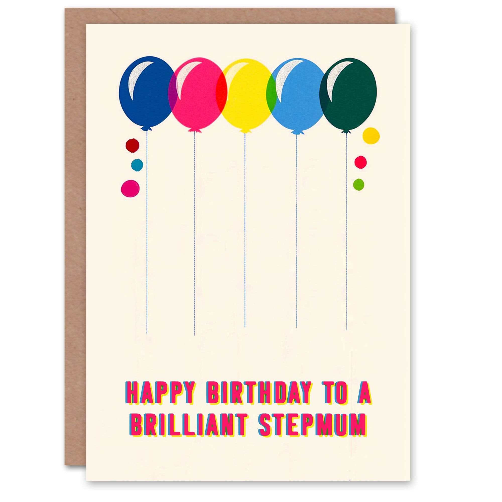 Stepmum Happy Birthday Card Fun Colourful Cheerful Pink Yellow Balloons Her Greeting Card