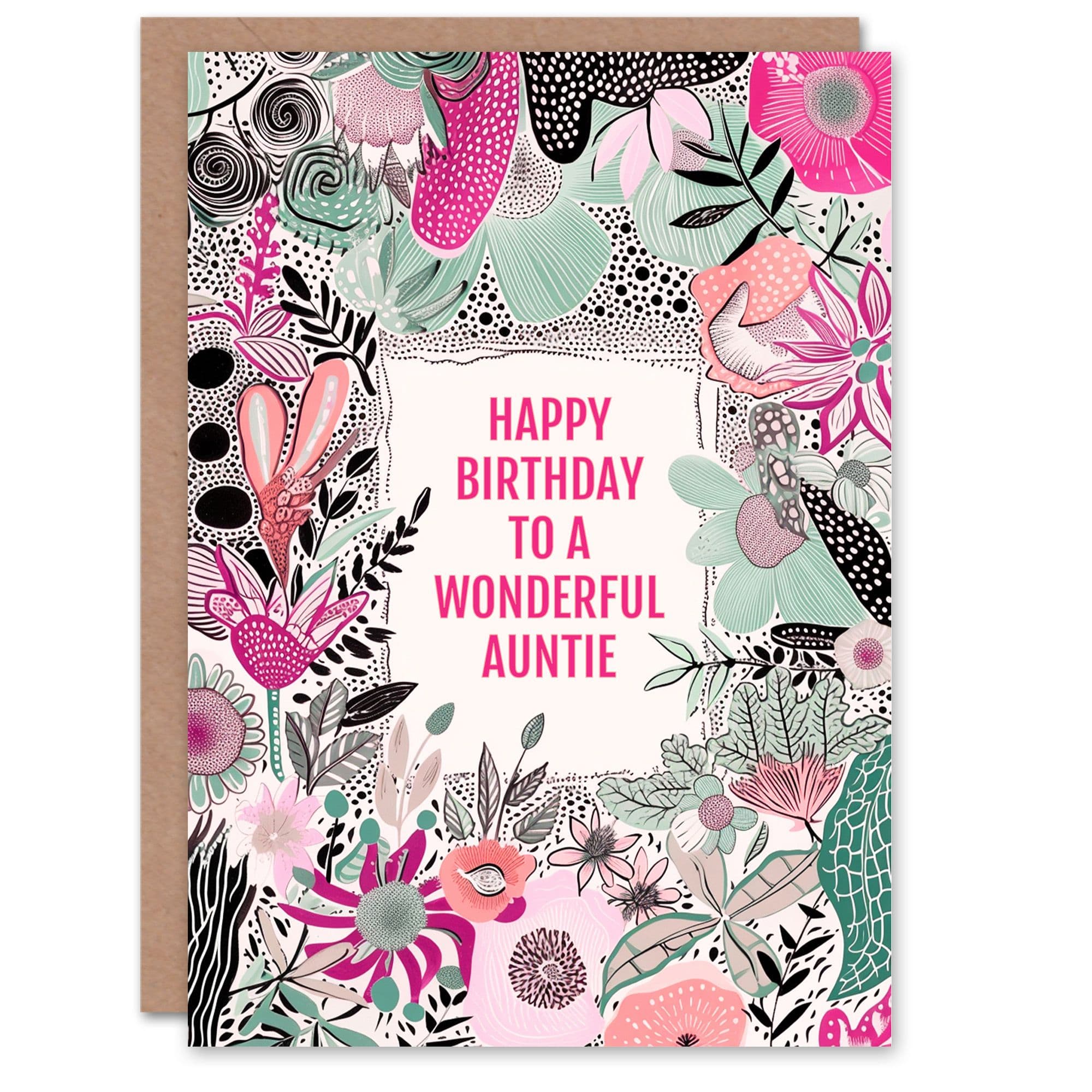 Auntie Happy Birthday Card Elegant Modern Boho Wildflowers Pink Flowers For Her Greeting Card