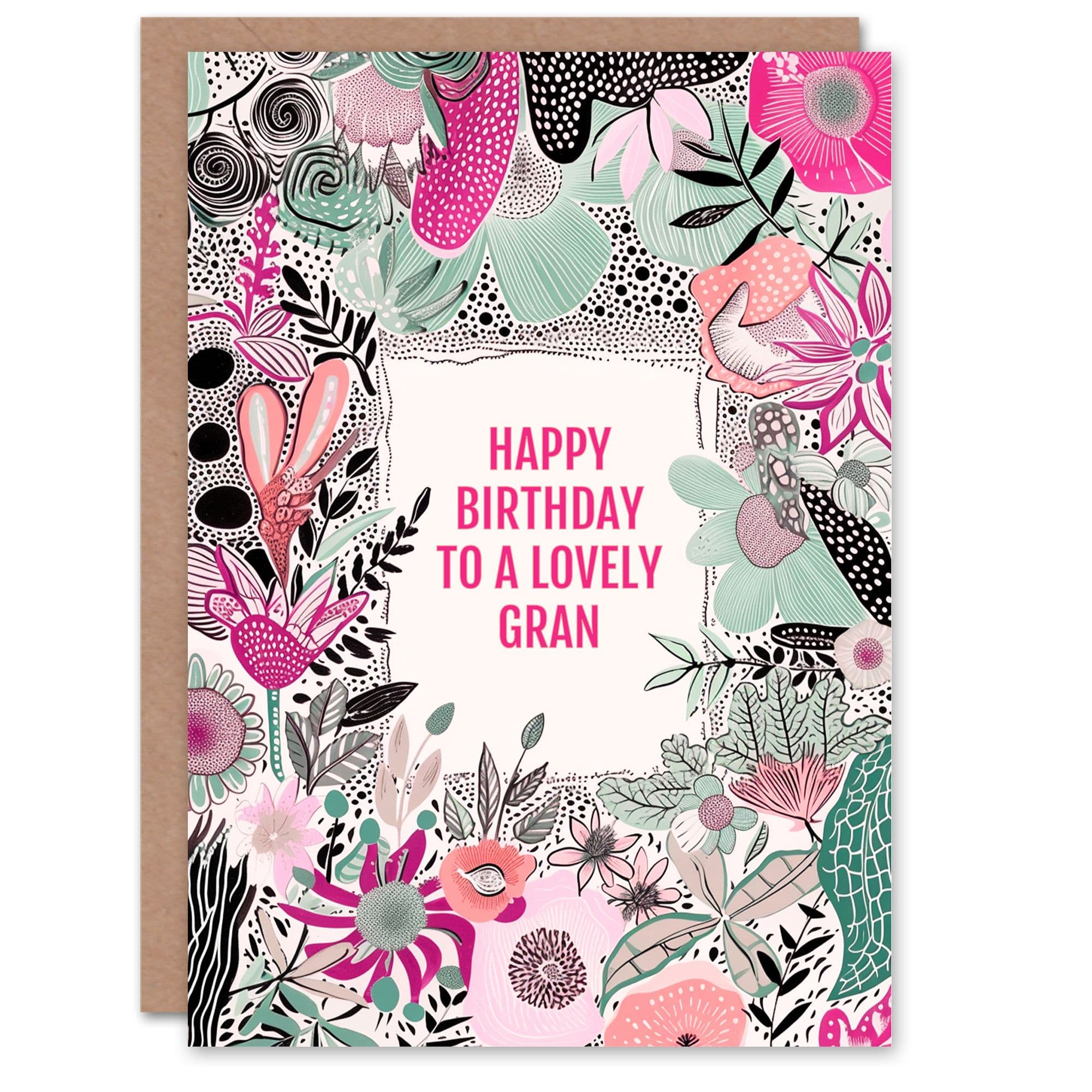Gran Happy Birthday Card Elegant Modern Boho Wildflowers Pink Flowers For Her Greeting Card