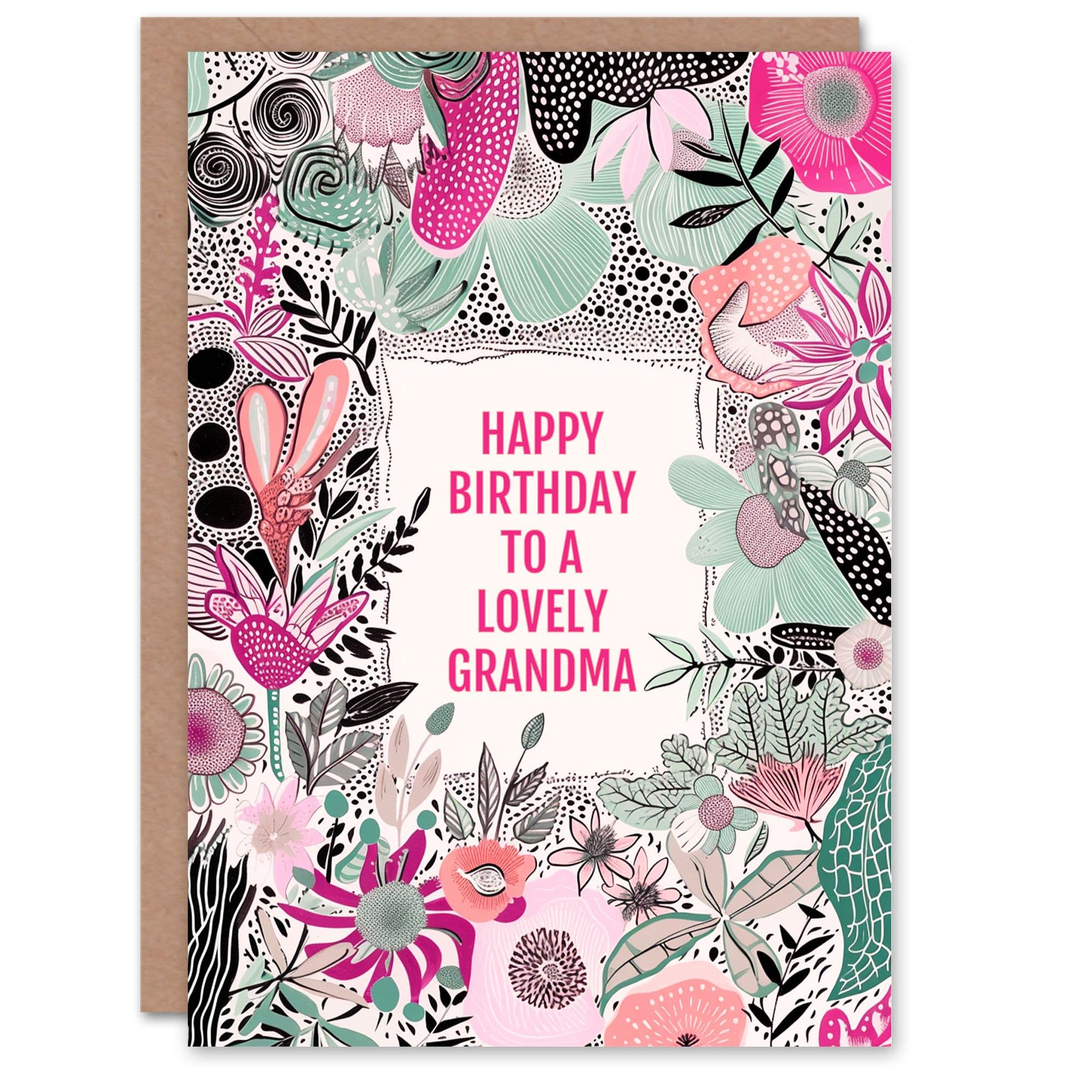Grandma Happy Birthday Card Elegant Modern Boho Wildflowers Flowers Her Greeting Card