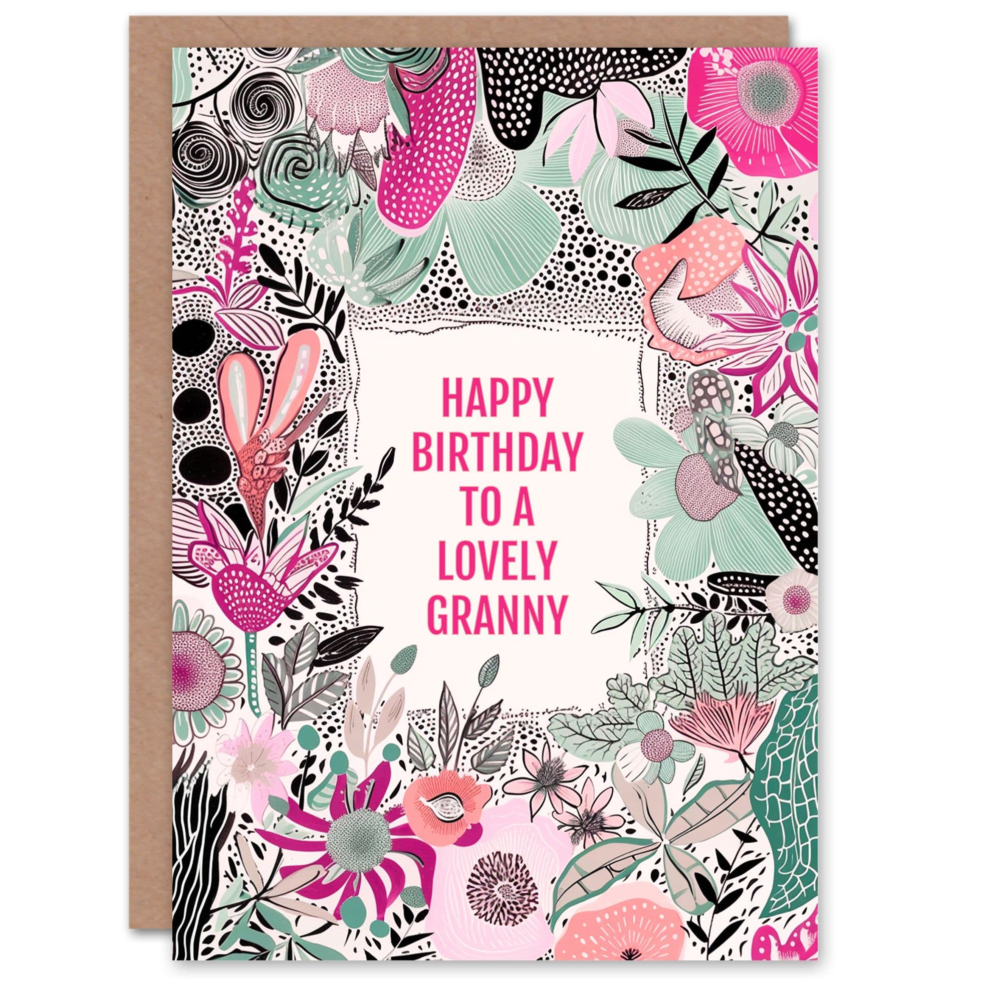 Granny Happy Birthday Card Elegant Modern Boho Wildflowers Pink Flowers For Her Greeting Card