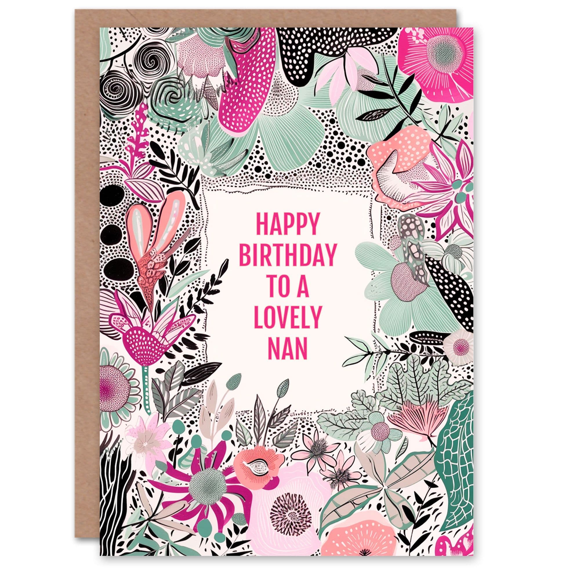 Nan Happy Birthday Card Elegant Modern Boho Wildflowers Pink Flowers For Her Greeting Card