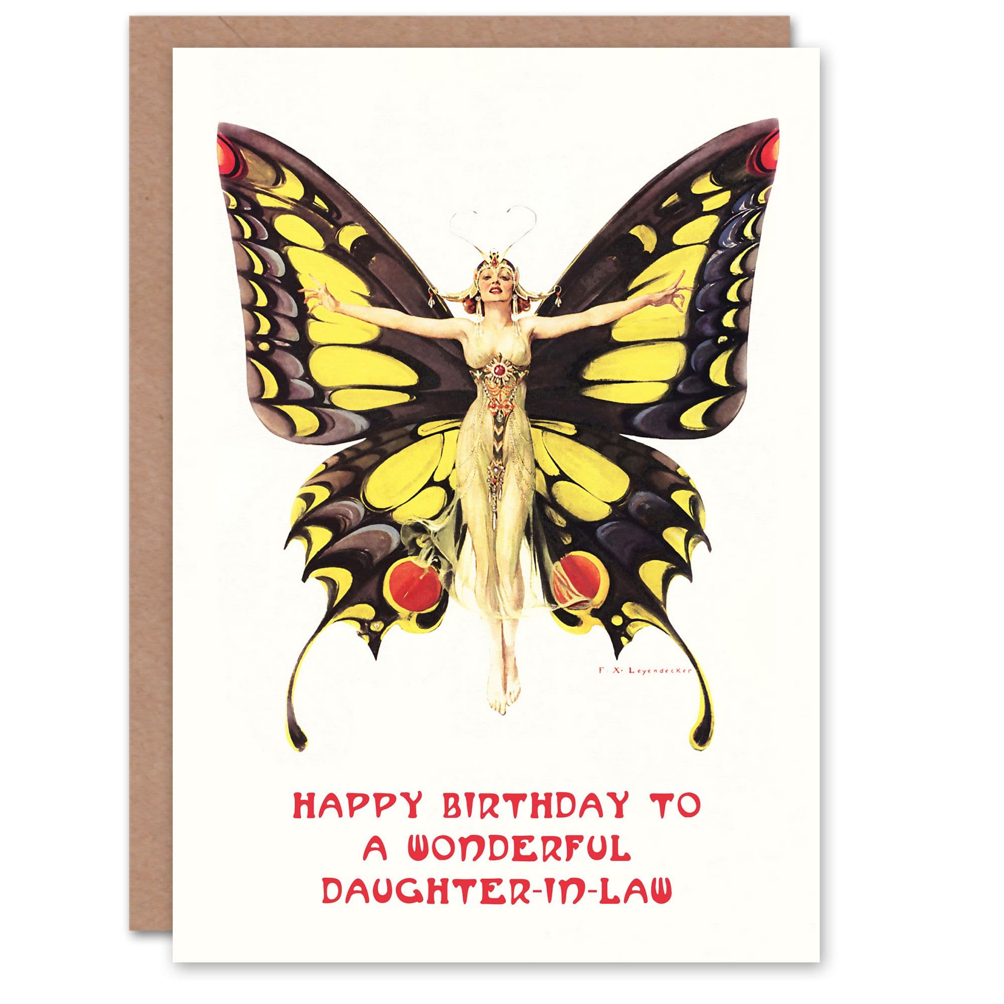 Daughter In Law Happy Birthday Card 1920's Art Nouveau Butterfly Woman Elegant Fun For Her Greeting Card