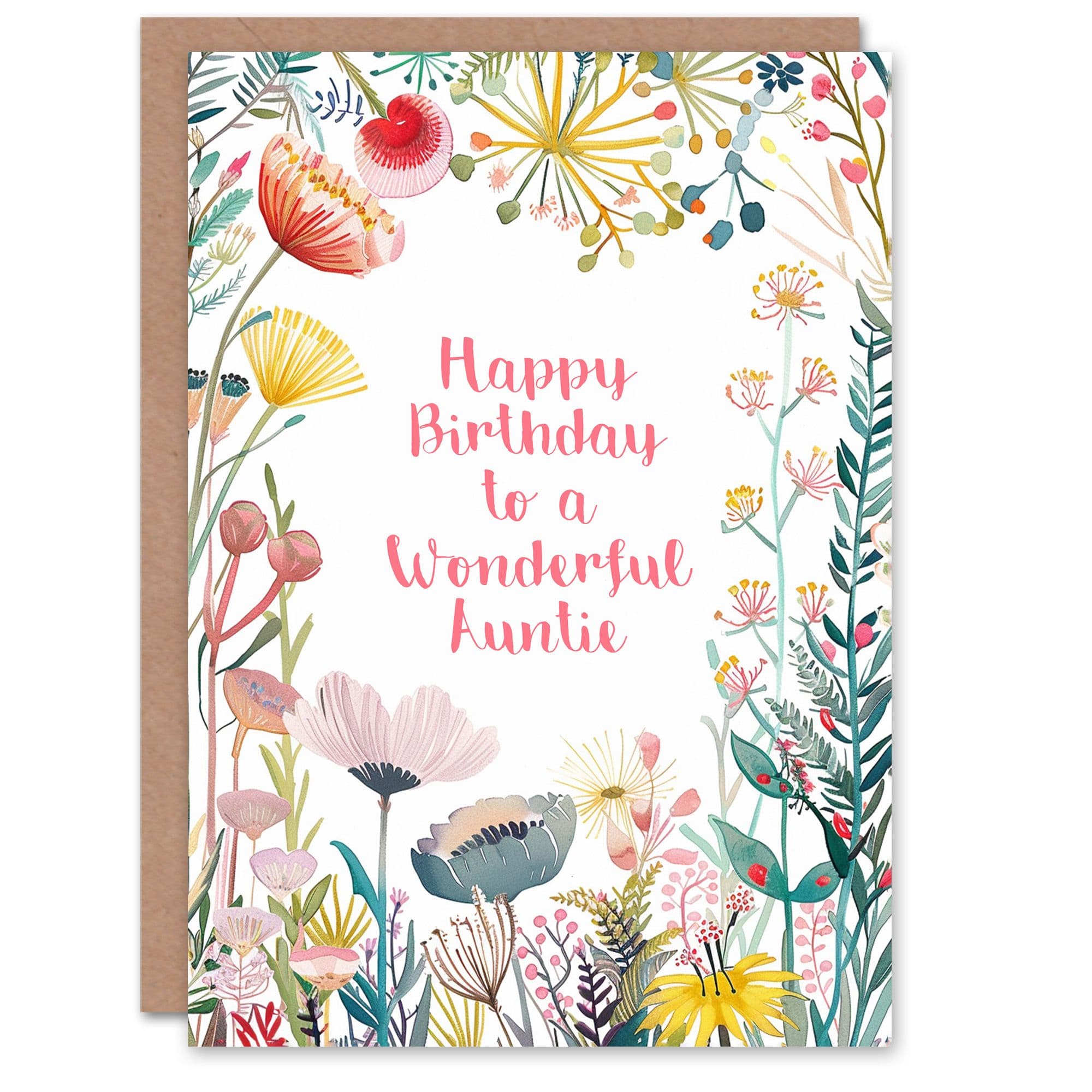 Auntie Happy Birthday Card Simple Elegant Wildflower Meadow Plants Flowers For Her Greeting Card