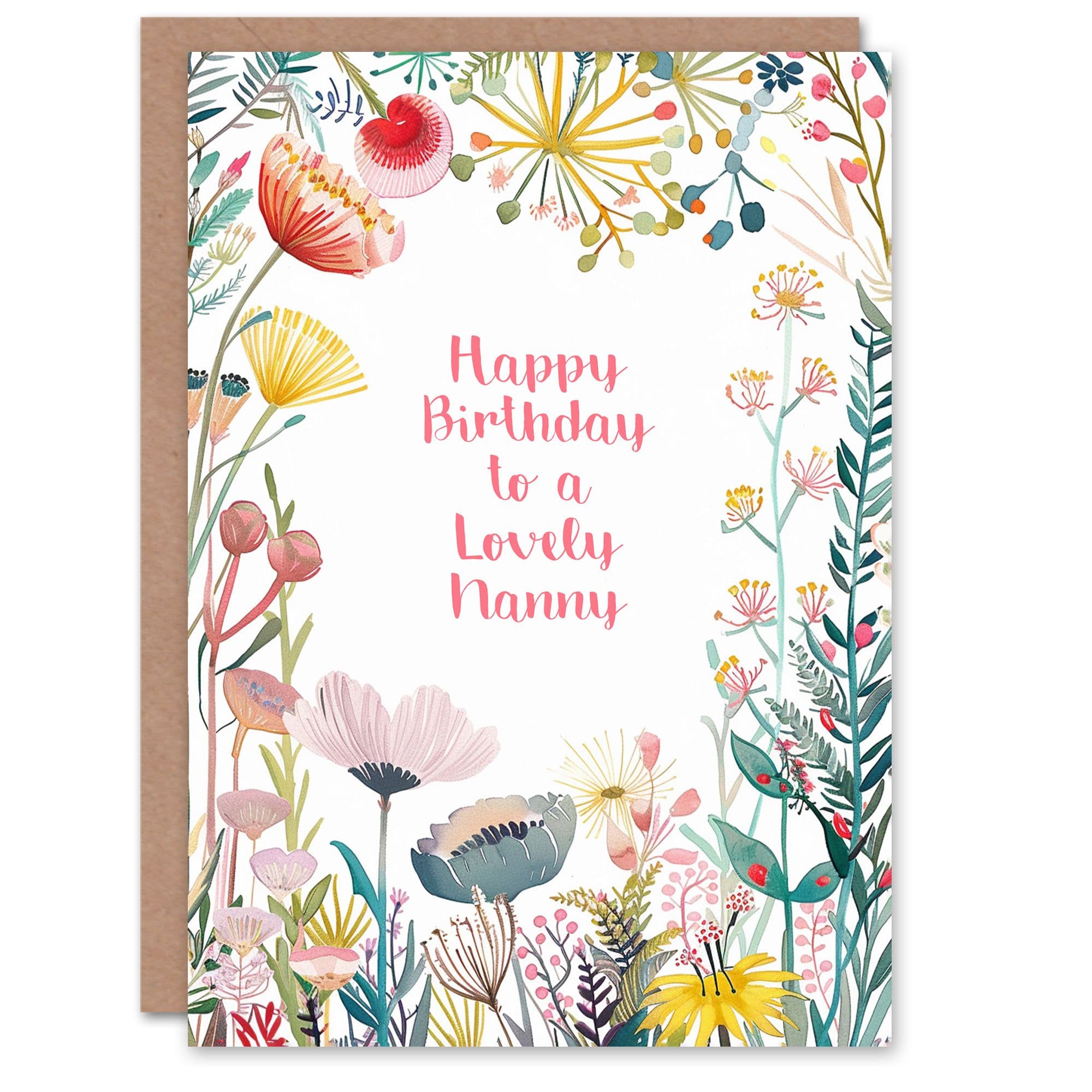 Nanny Happy Birthday Card Simple Elegant Wildflower Meadow Plants Flowers Her Greeting Card
