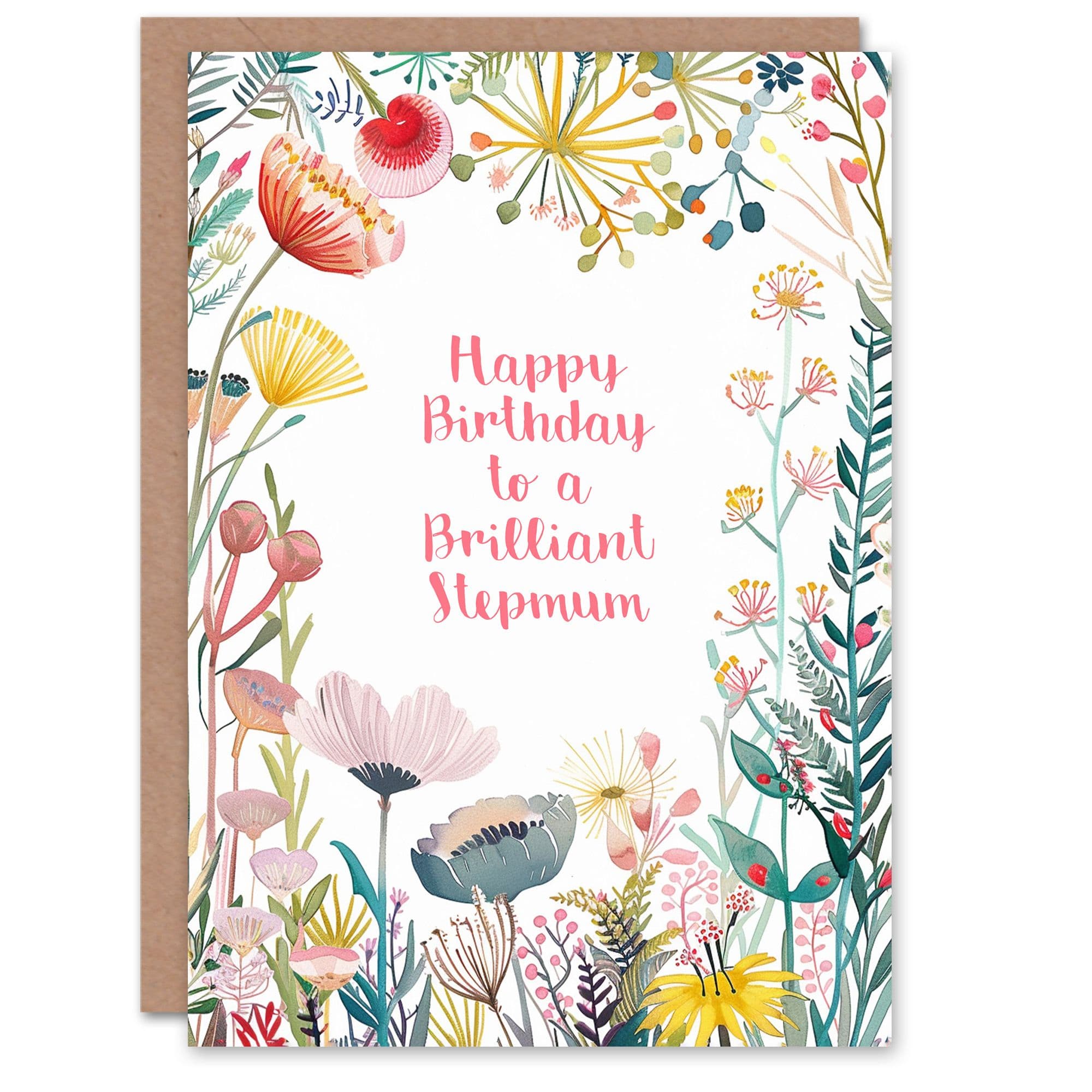 Stepmum Happy Birthday Card Simple Elegant Wildflower Meadow Plants Flowers For Her Greeting Card