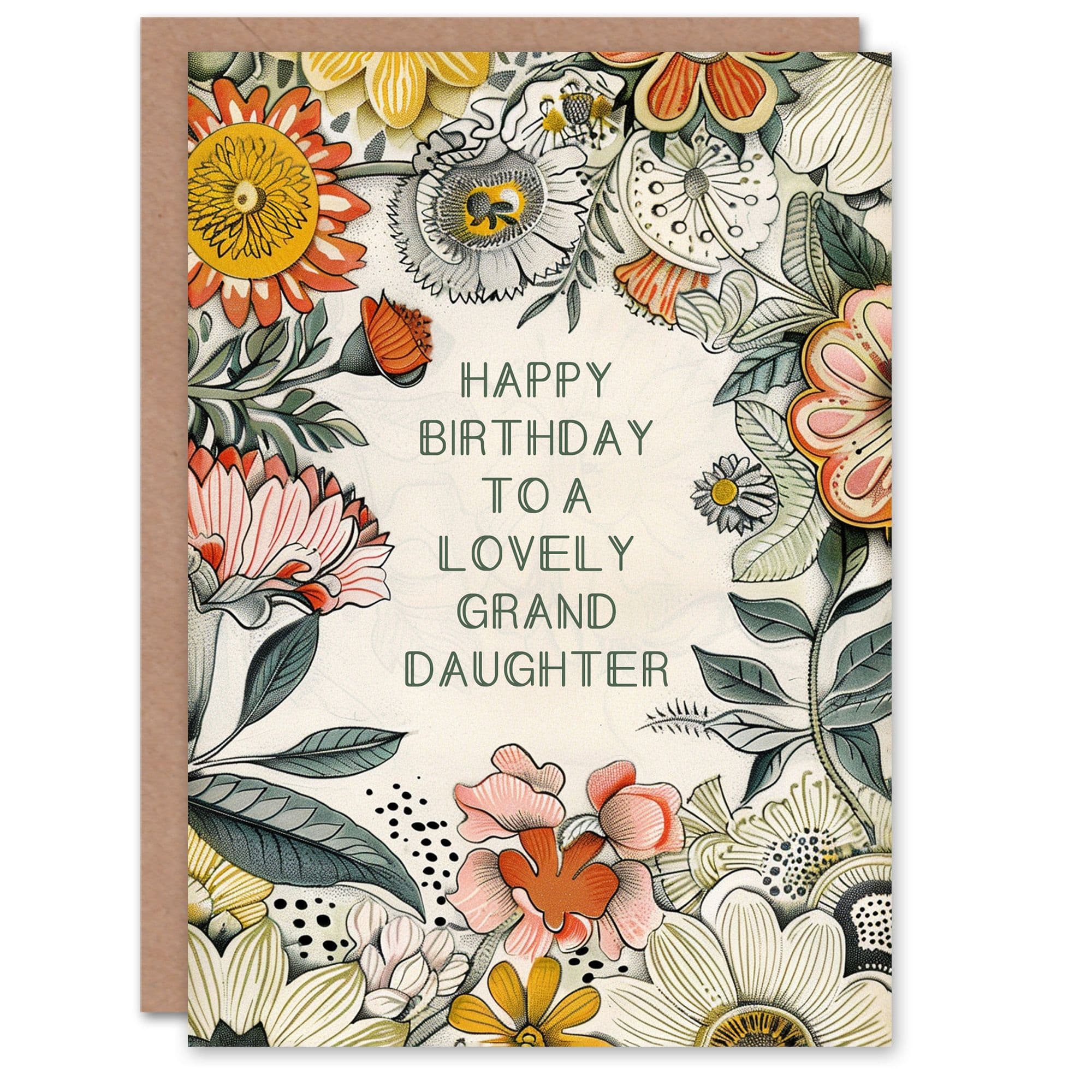 Granddaughter Happy Birthday Card Flower Bouquet Peony Daisies Sunflowers Botanical Her Greeting Card