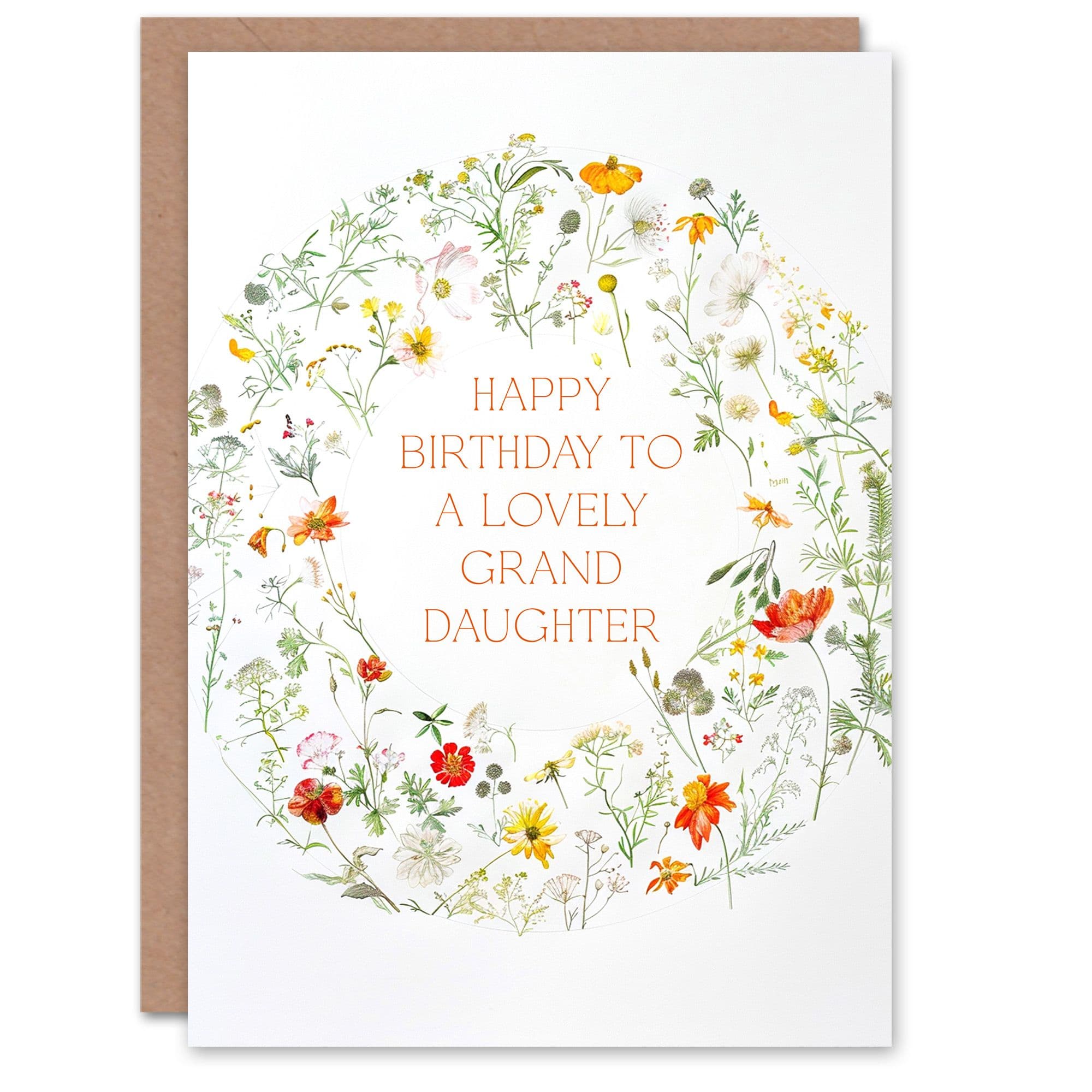 Granddaughter Happy Birthday Card Simple Delicate Elegant Floral Circle Flowers And Plants Gardening For Her Greeting Card