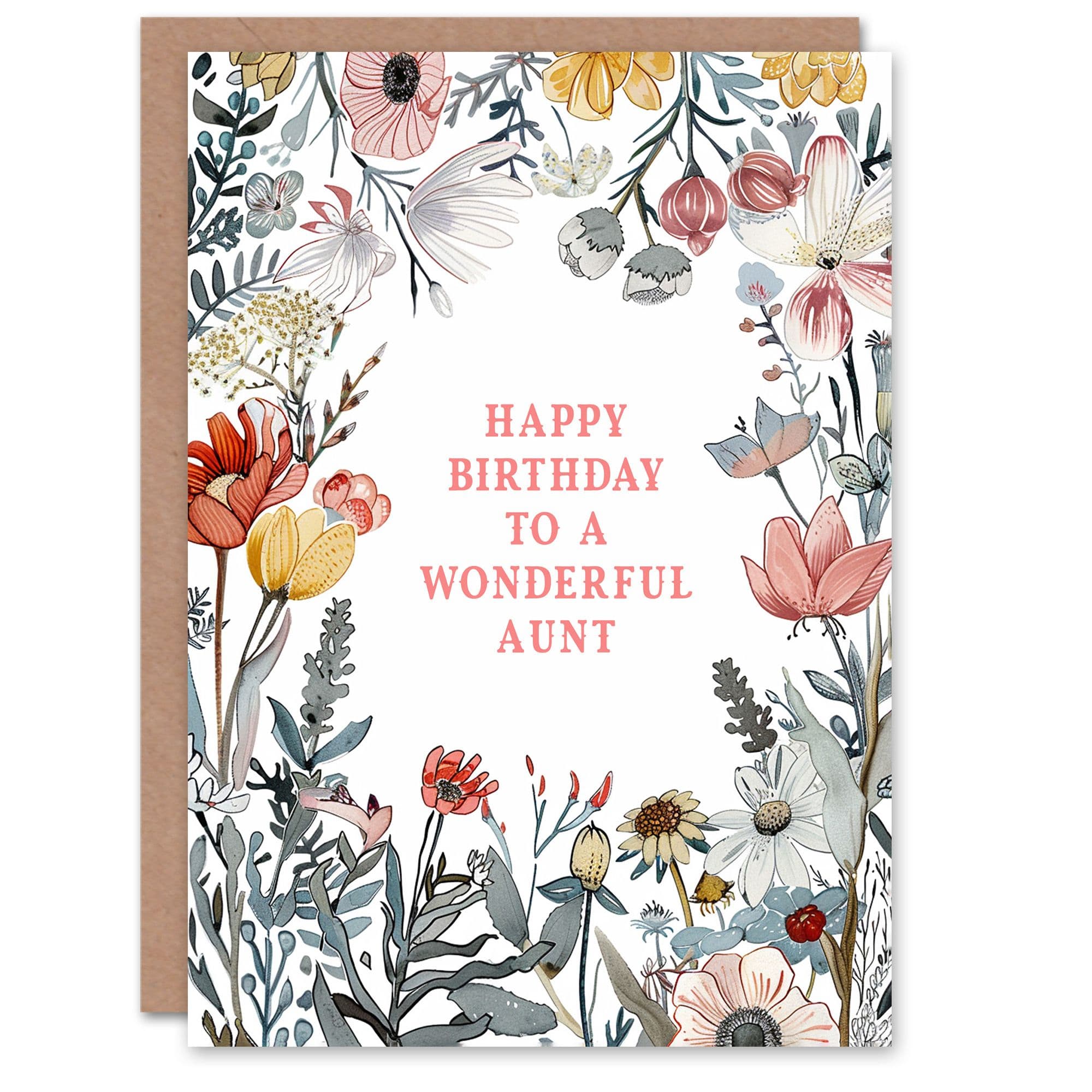 Aunt Happy Birthday Card Summer Meadow Floral Blooms Plants Garden Flowers Her Greeting Card
