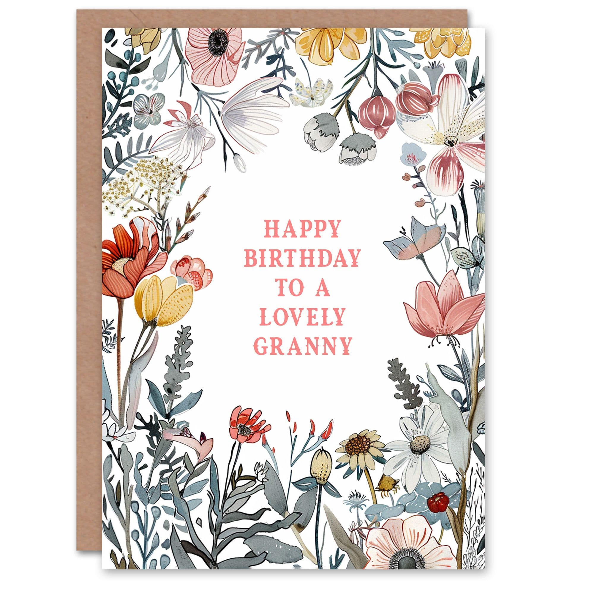 Granny Happy Birthday Card Summer Meadow Floral Blooms Plants Garden Flowers Her Greeting Card