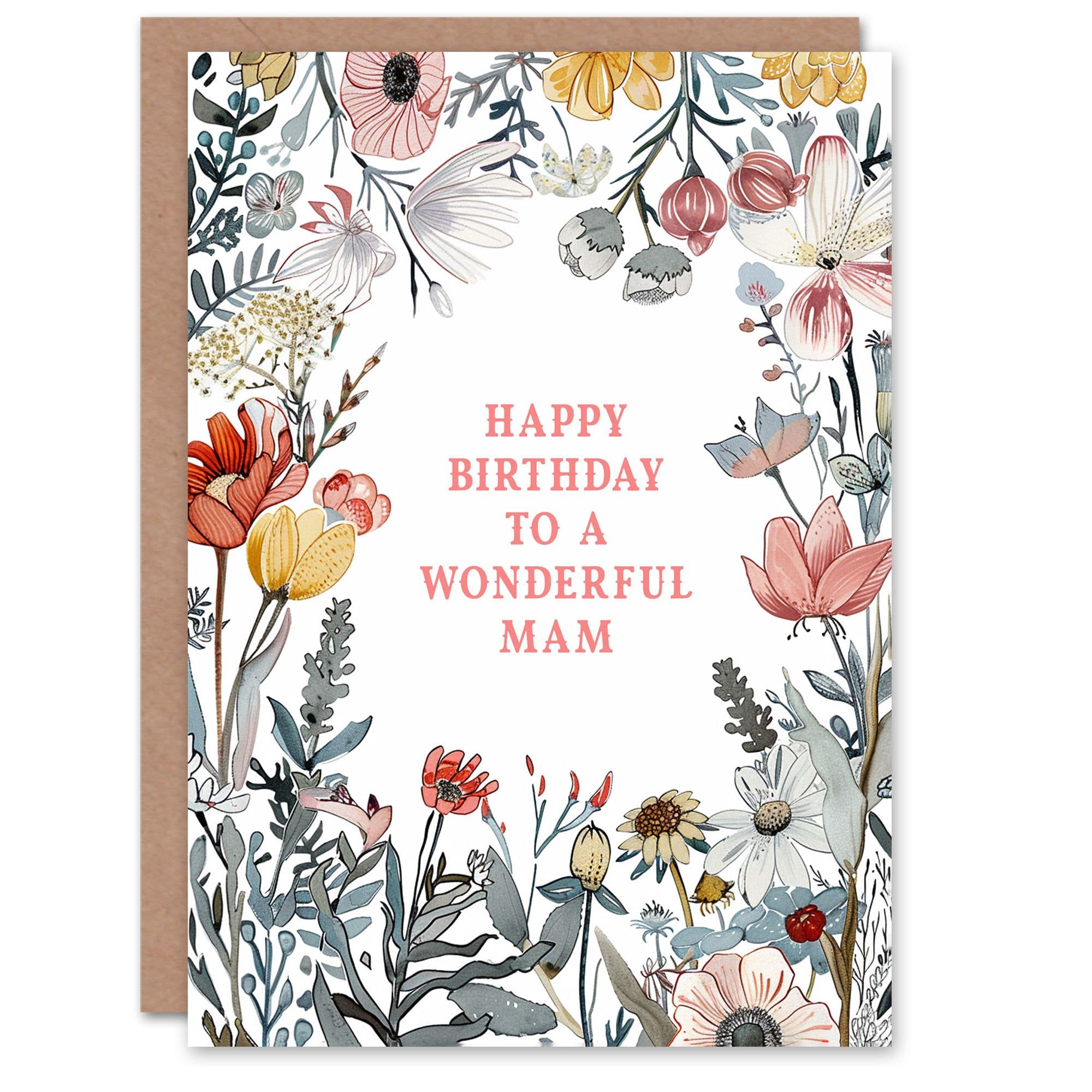 Mam Happy Birthday Card Summer Meadow Floral Blooms Plants Garden Flowers For Her Greeting Card