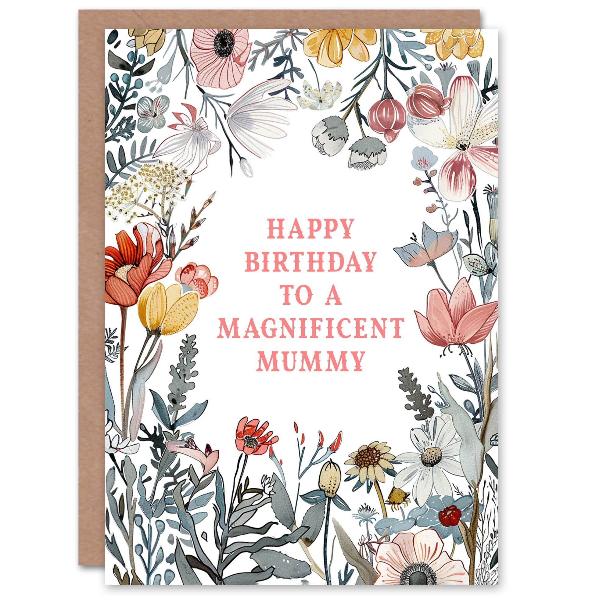 Mummy Happy Birthday Card Summer Meadow Floral Blooms Plants Garden Flowers For Her Greeting Card
