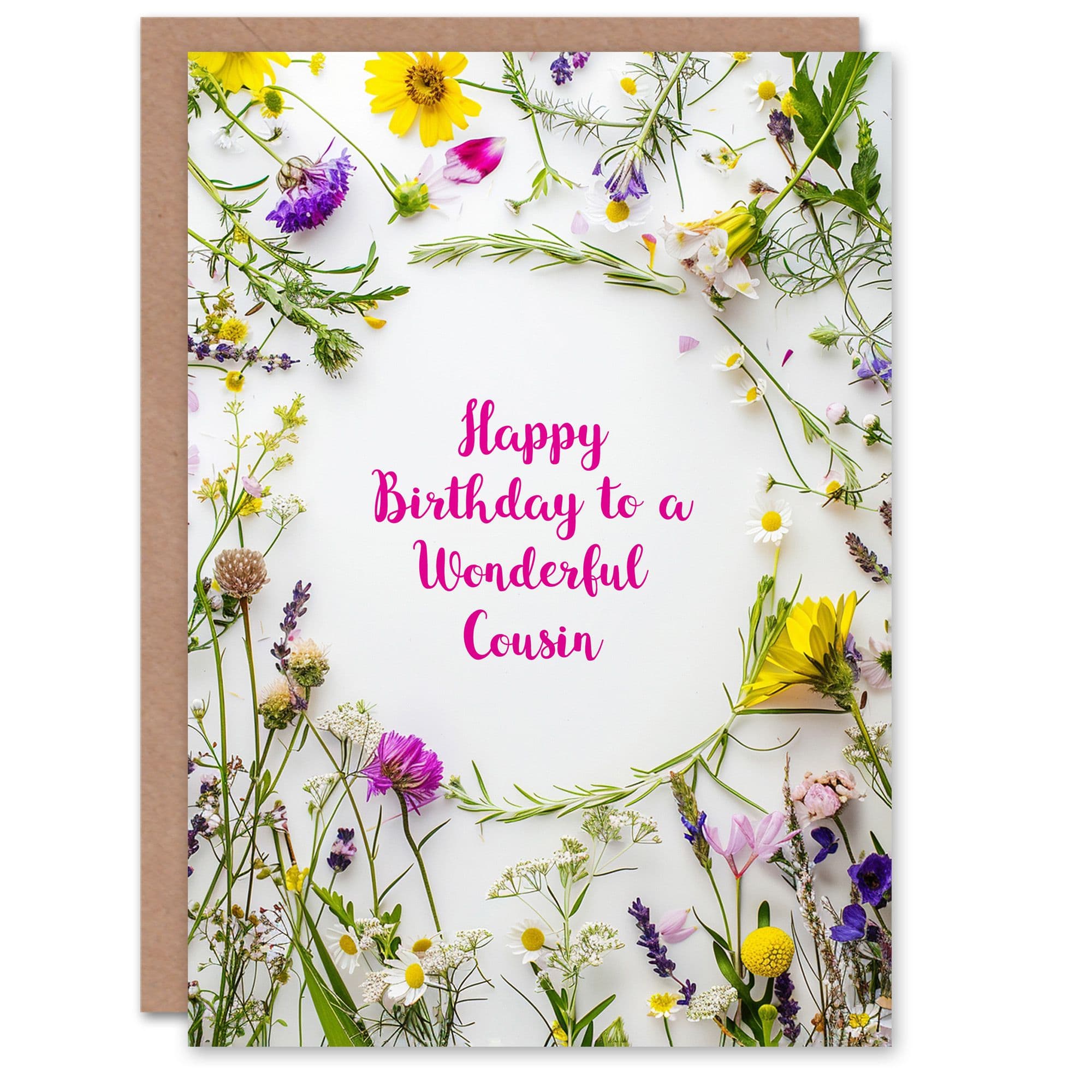 Cousin Happy Birthday Card Simple Spring Meadow Wildflowers Floral Her Greeting Card