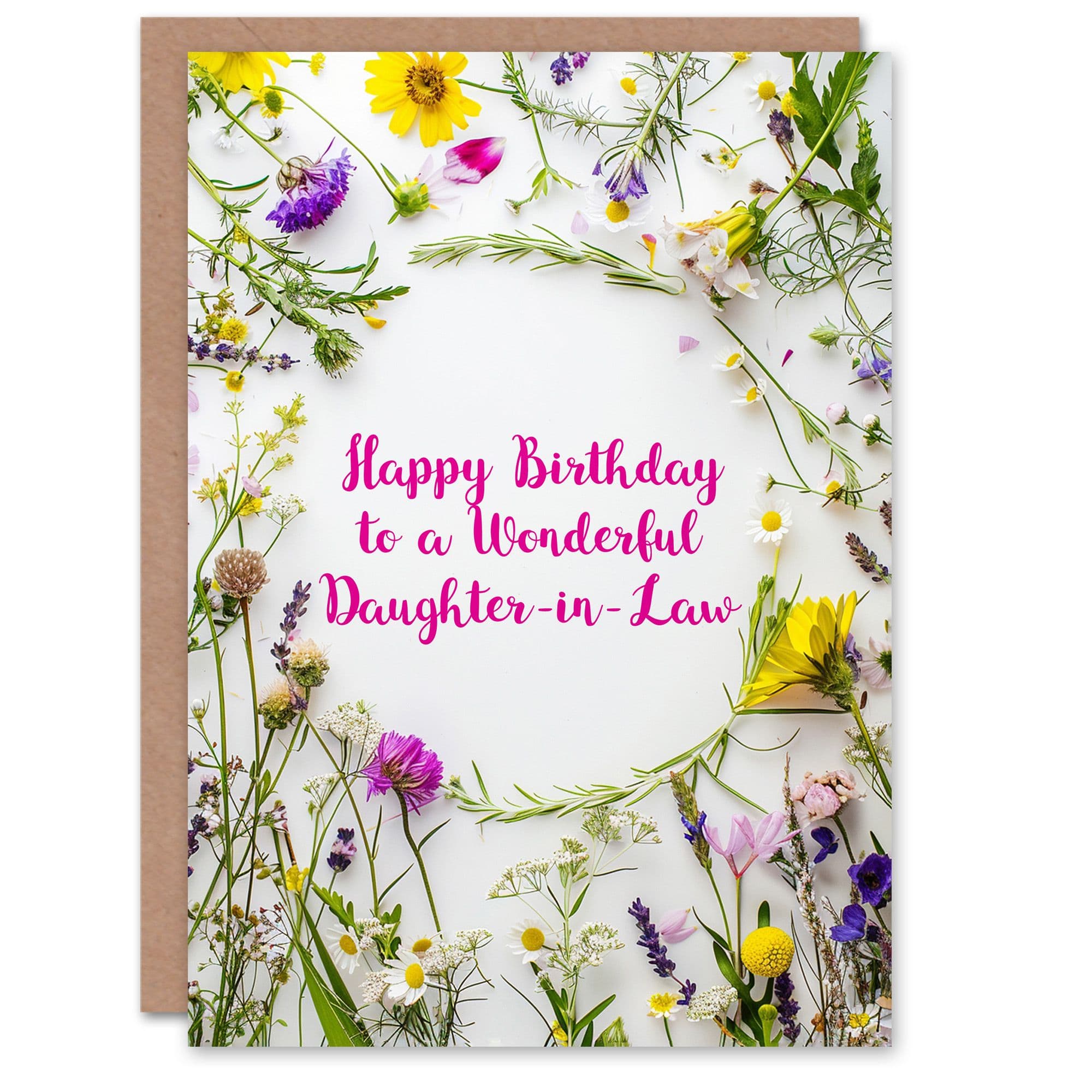 Daughter In Law Happy Birthday Card Simple Spring Meadow Wildflowers Floral For Her Greeting Card
