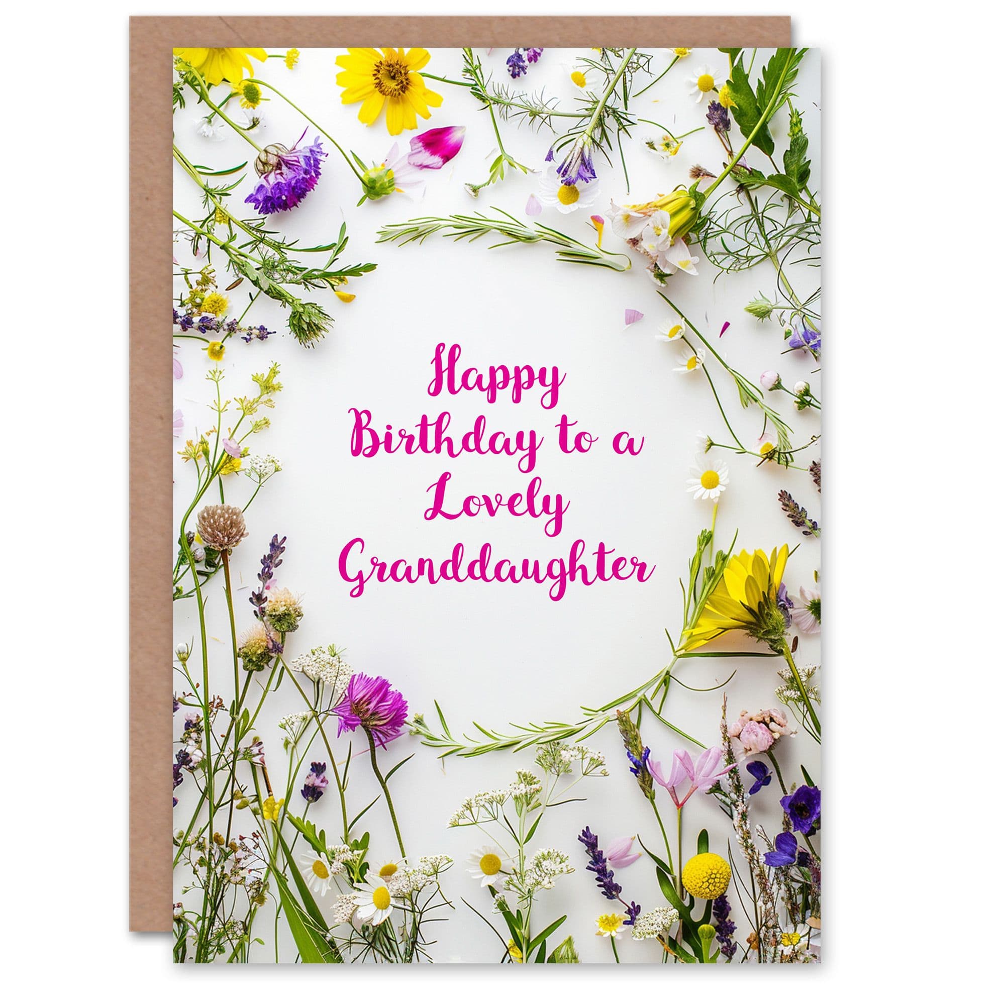 Granddaughter Happy Birthday Card Simple Spring Meadow Wildflowers Floral For Her Greeting Card