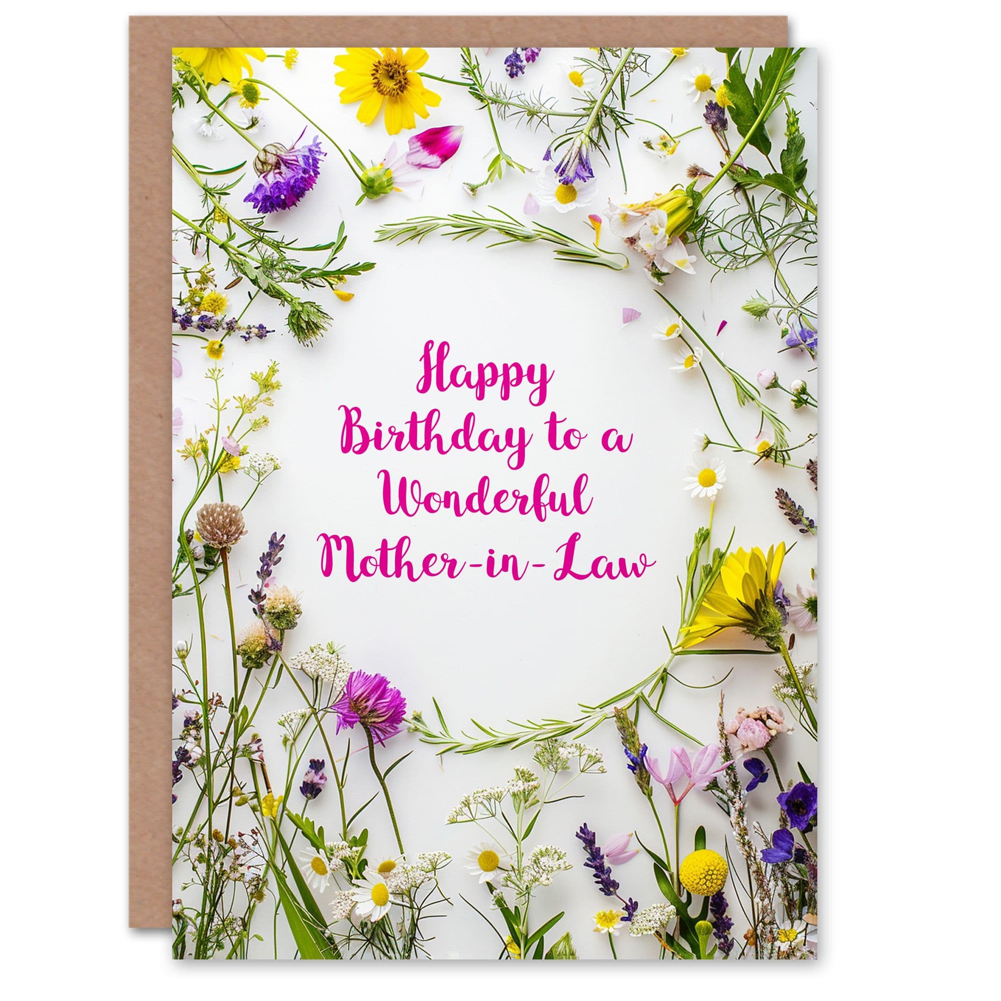 Mother Law Happy Birthday Card Simple Spring Meadow Wildflowers Floral Her Greeting Card