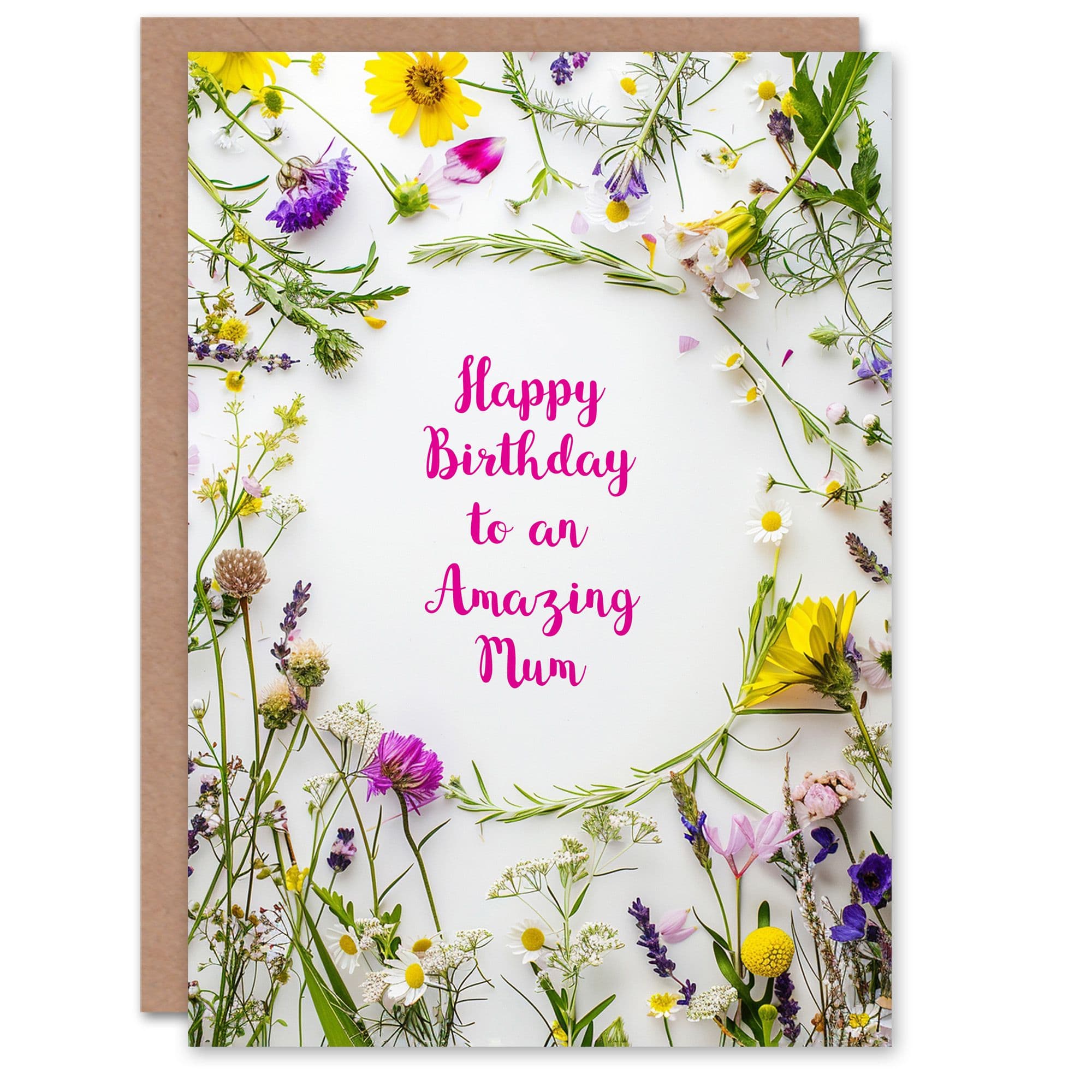Mum Happy Birthday Card Simple Spring Meadow Wildflowers Floral Her Greeting Card