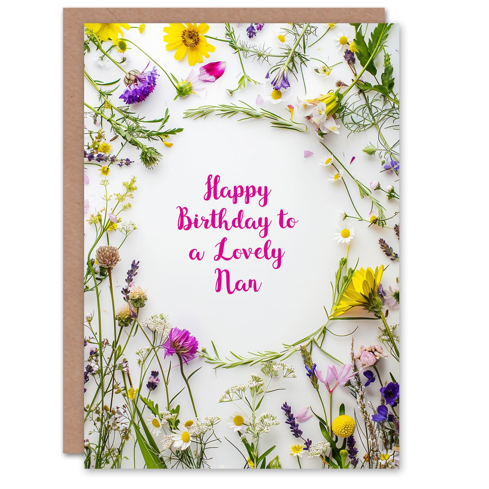 Nan Happy Birthday Card Simple Spring Meadow Wildflowers Floral For Her Greeting Card