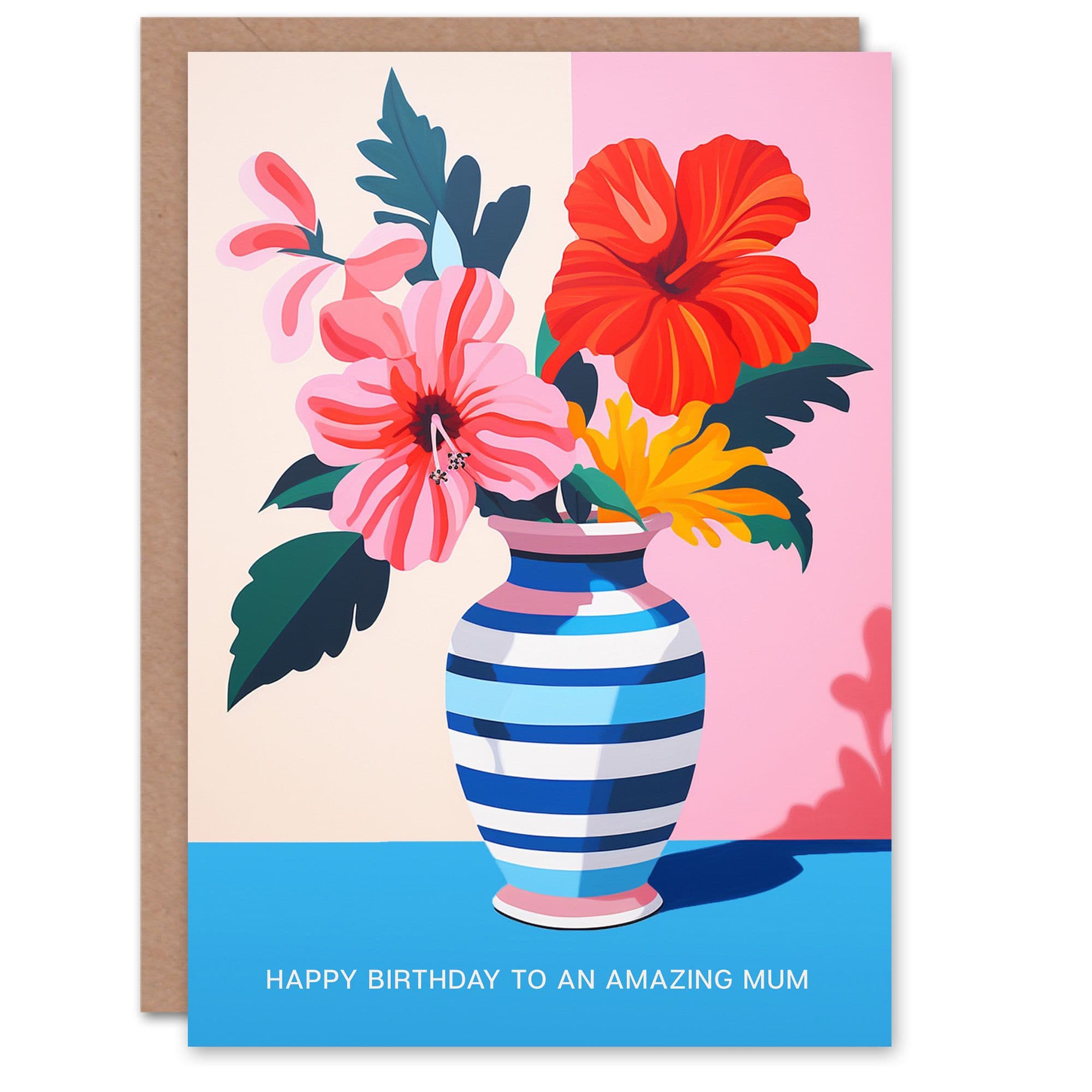 Mum Happy Birthday Card Magnolia Lilies Modern Bold Colourful Bouquet Vase Her Greeting Card