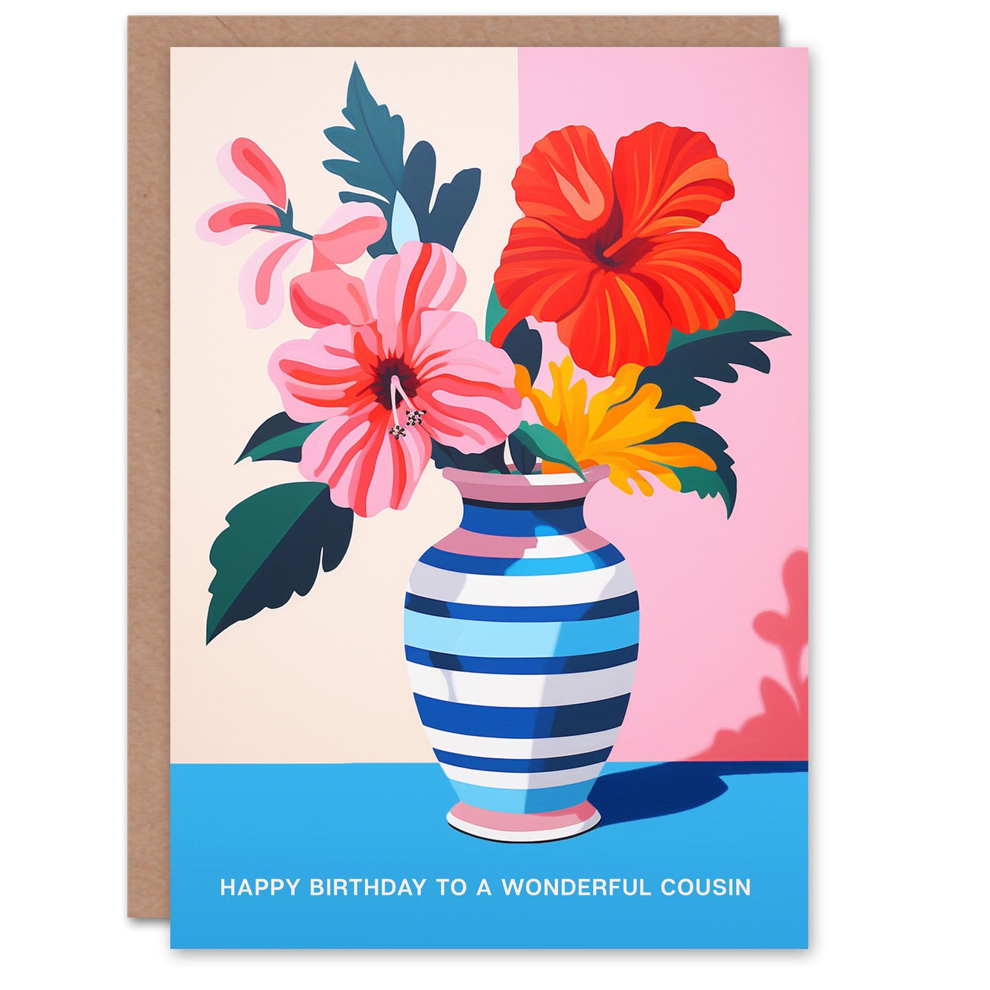 Cousin Happy Birthday Card Magnolia Lilies Modern Bold Colourful Bouquet Vase Her Greeting Card