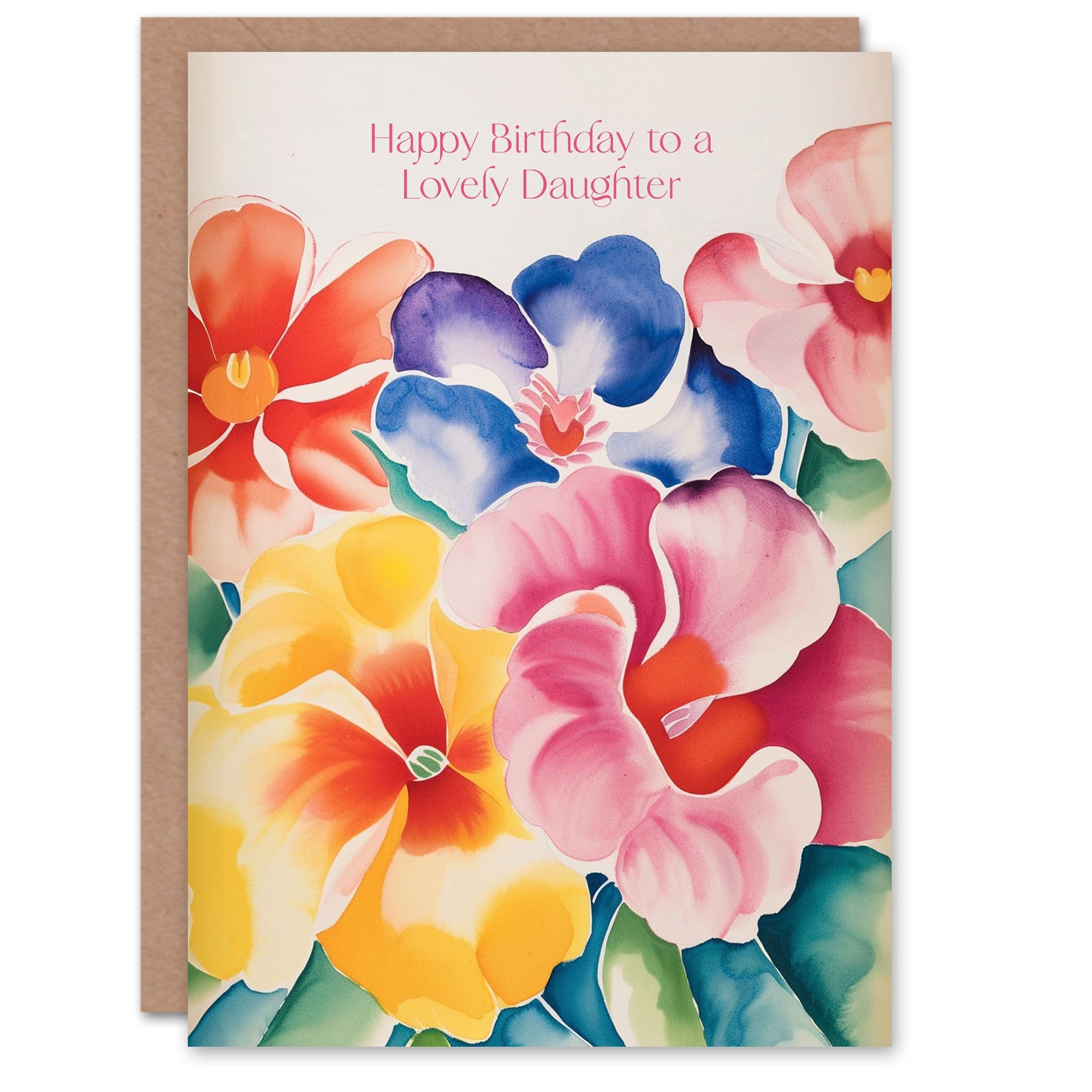 Daughter Happy Birthday Card Watercolour Flowers Spring Floral Pastel Hibiscus Geranium Gardener For Her Greeting Card