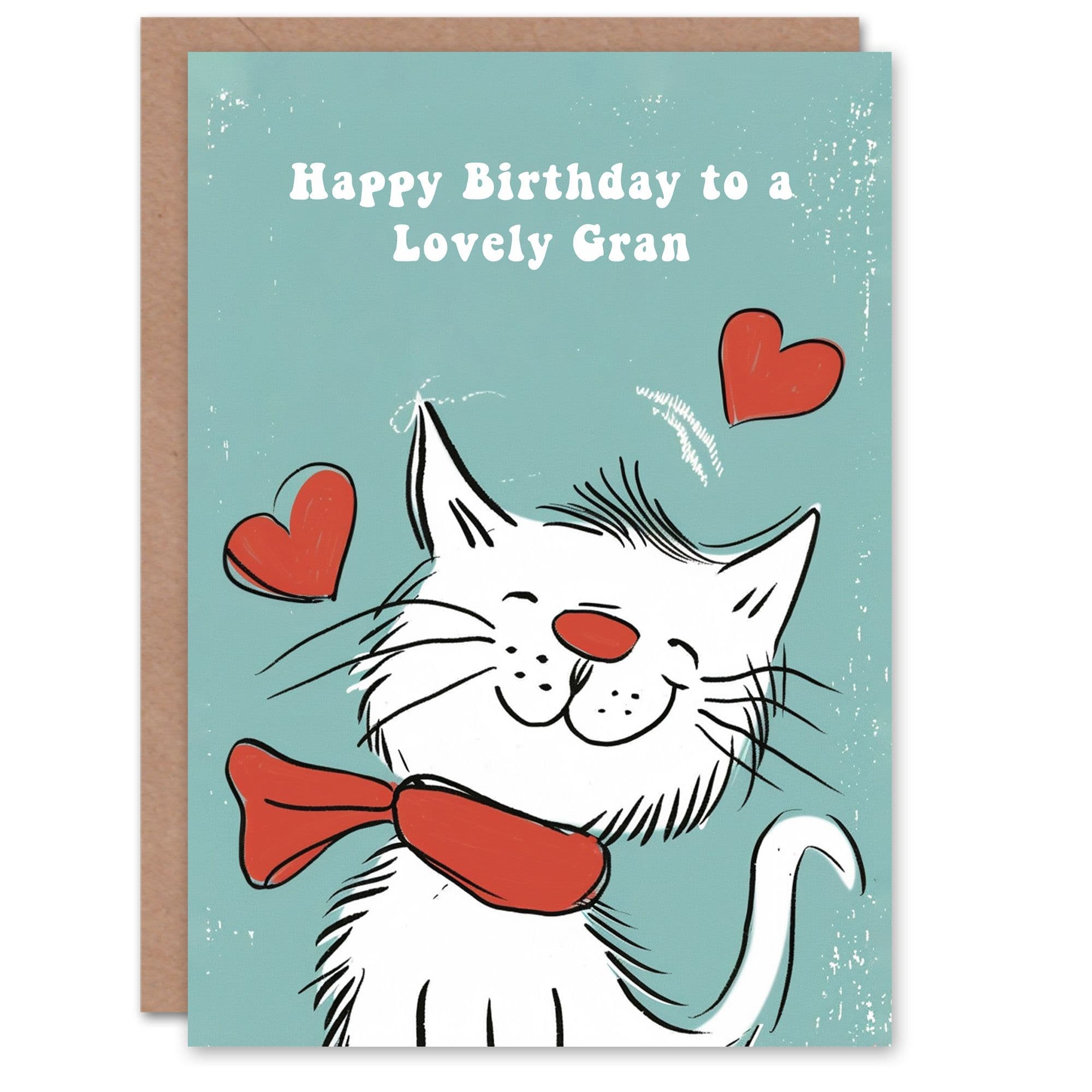 Gran Happy Birthday Card Happy Cat Scarf Drawing Love Hearts Her Greeting Card