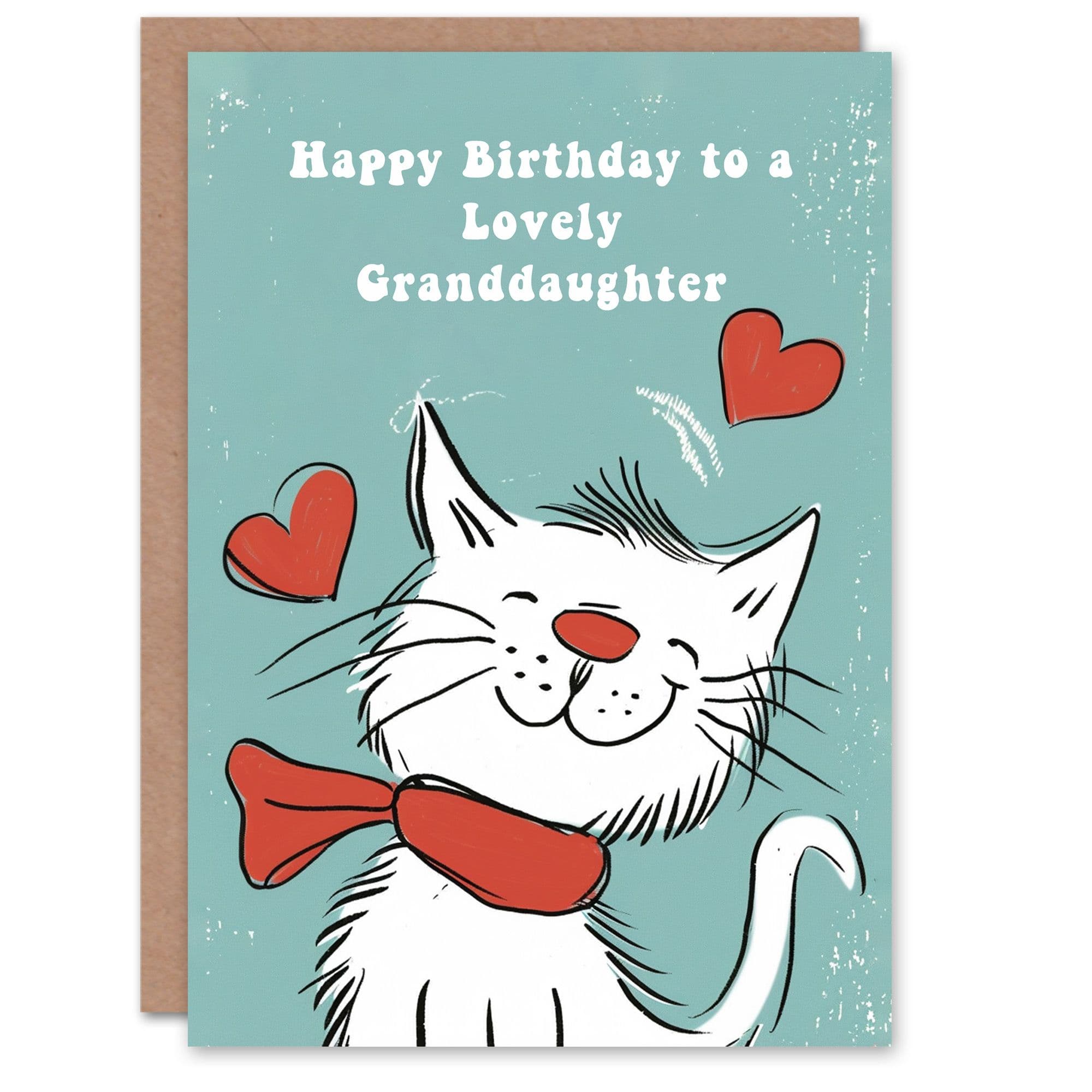 Granddaughter Happy Birthday Card Happy Cat Scarf Drawing Love Hearts Her Greeting Card