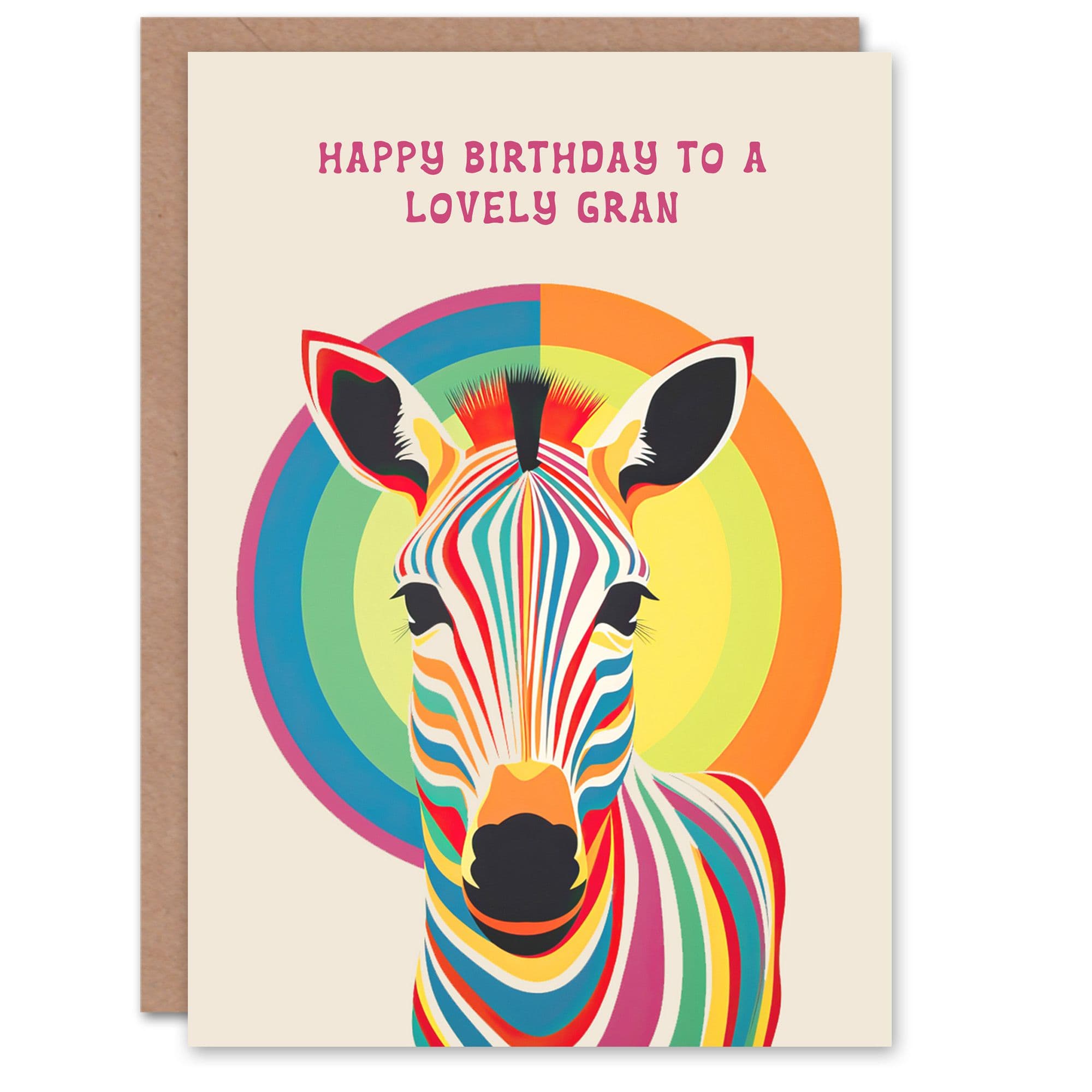 Gran Happy Birthday Card Fun Rainbow Zebra Stripes Bauhaus Bright Funky For Her Greeting Card