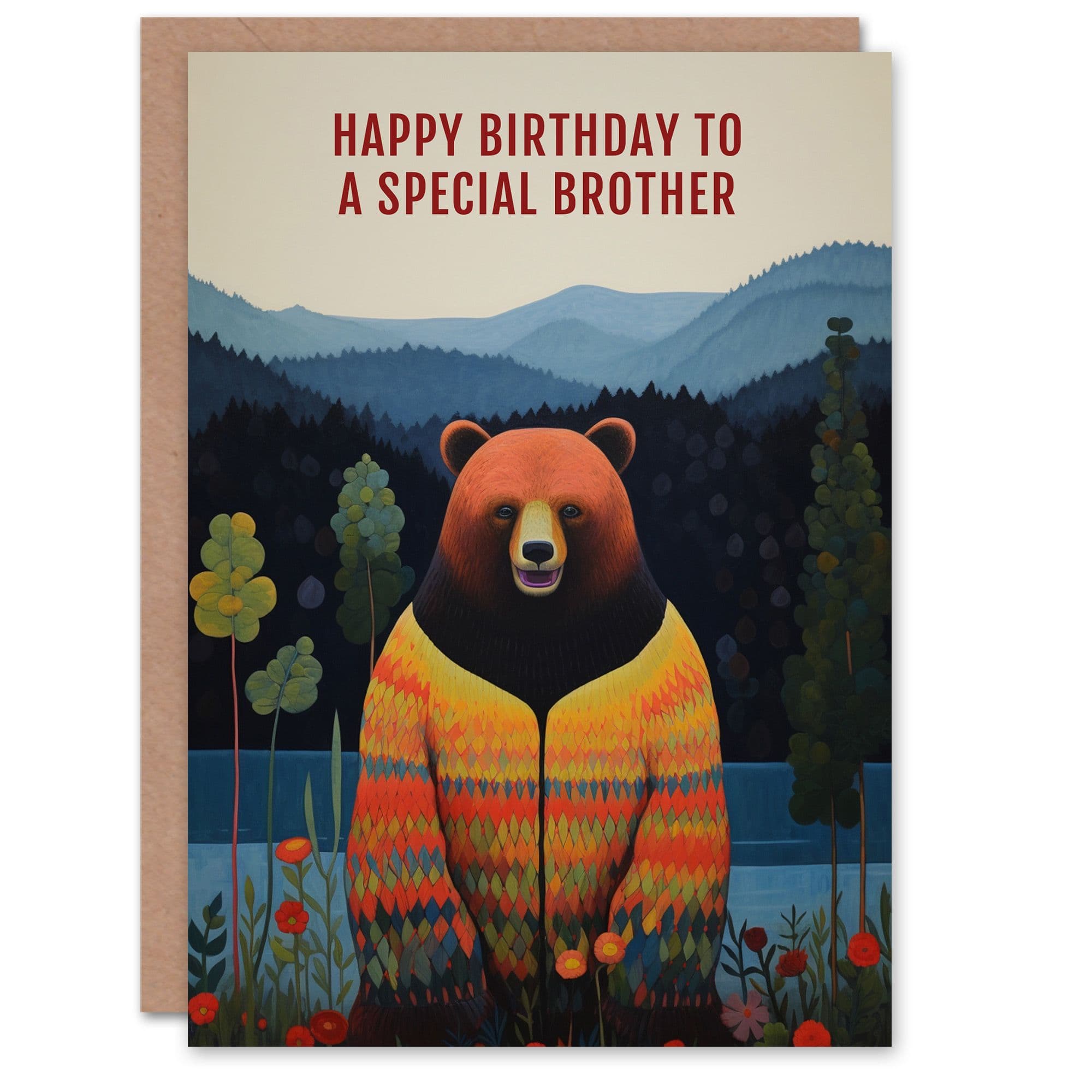 Happy Birthday Card to a Special Brother Happy Hipster Hippie Bear Hippy Cardigan