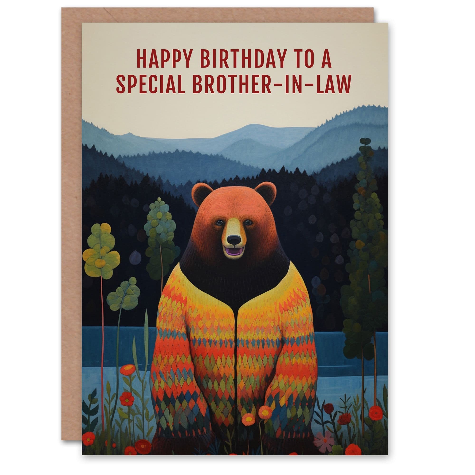 Happy Birthday Card to Special Brother Law Happy Hipster Hippie Bear Hippy Cardigan