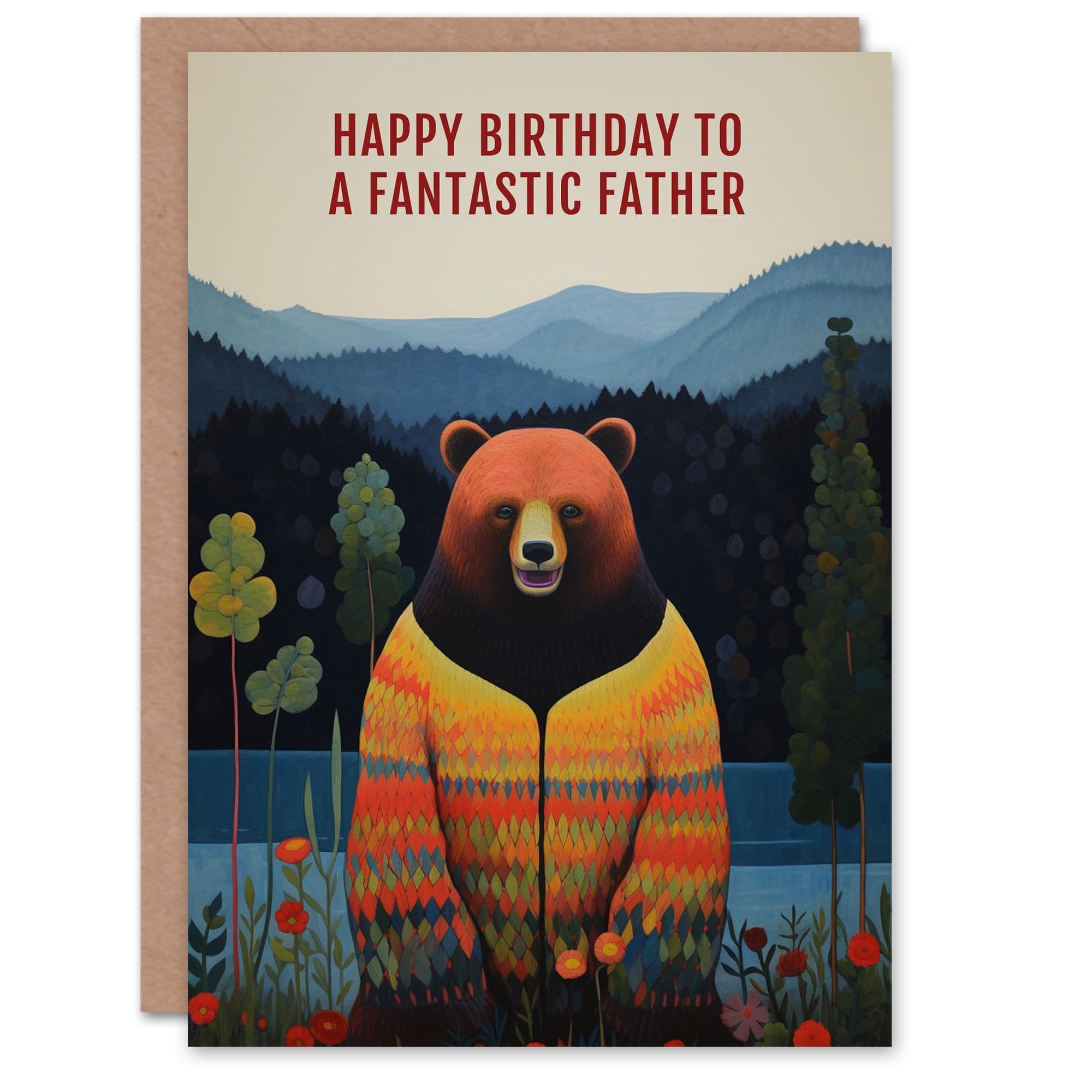 Happy Birthday Card to a Fantastic Father Happy Hipster Hippie Bear Hippy Cardigan