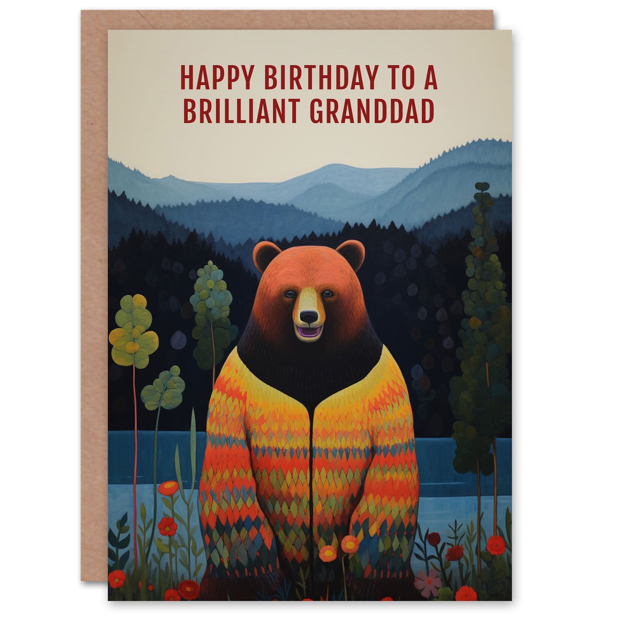 Happy Birthday Card to a Brilliant Granddad Happy Hipster Hippie Bear Hippy Cardigan