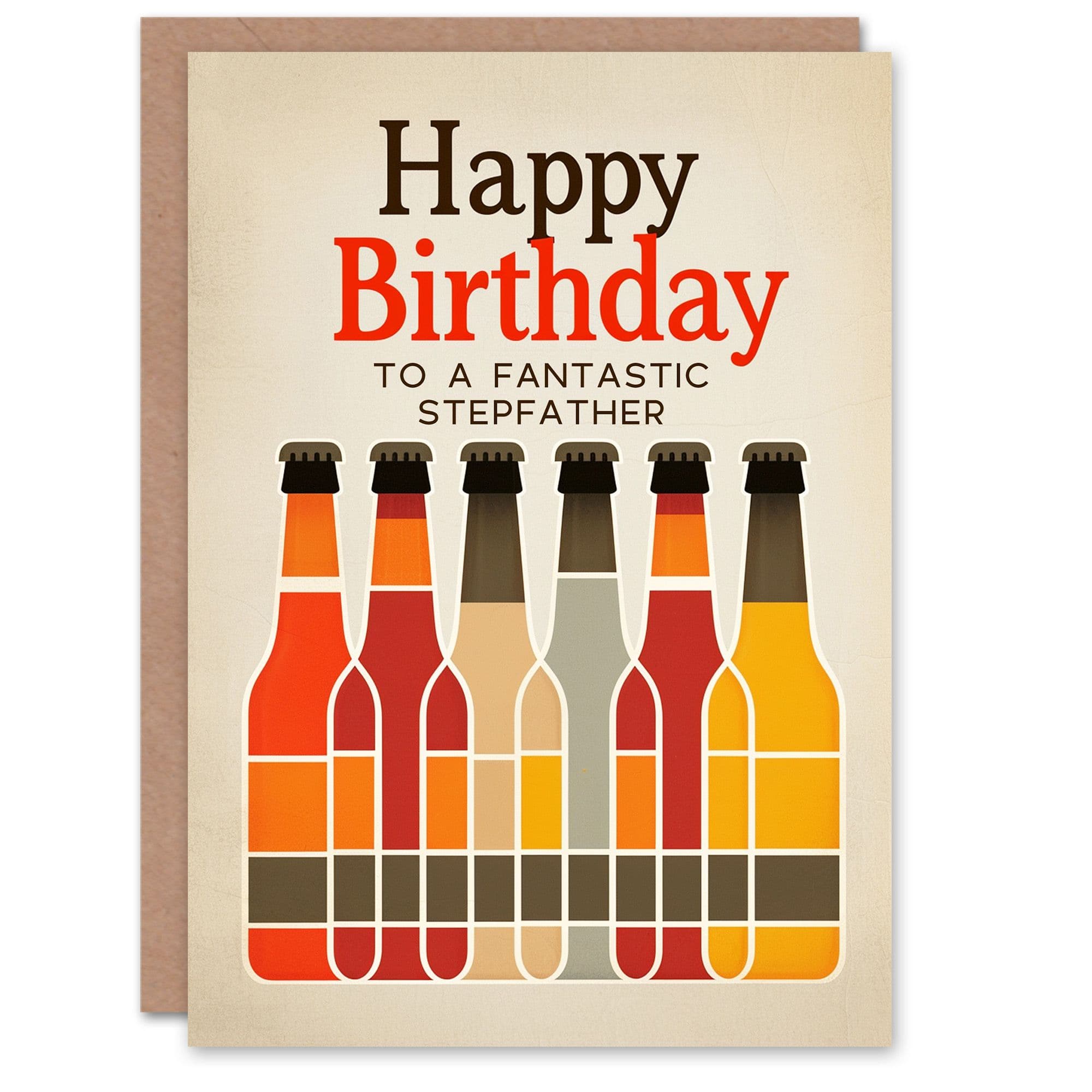 Happy Birthday Card to a Fantastic Stepfather Craft Beer Lover Row of Bottles