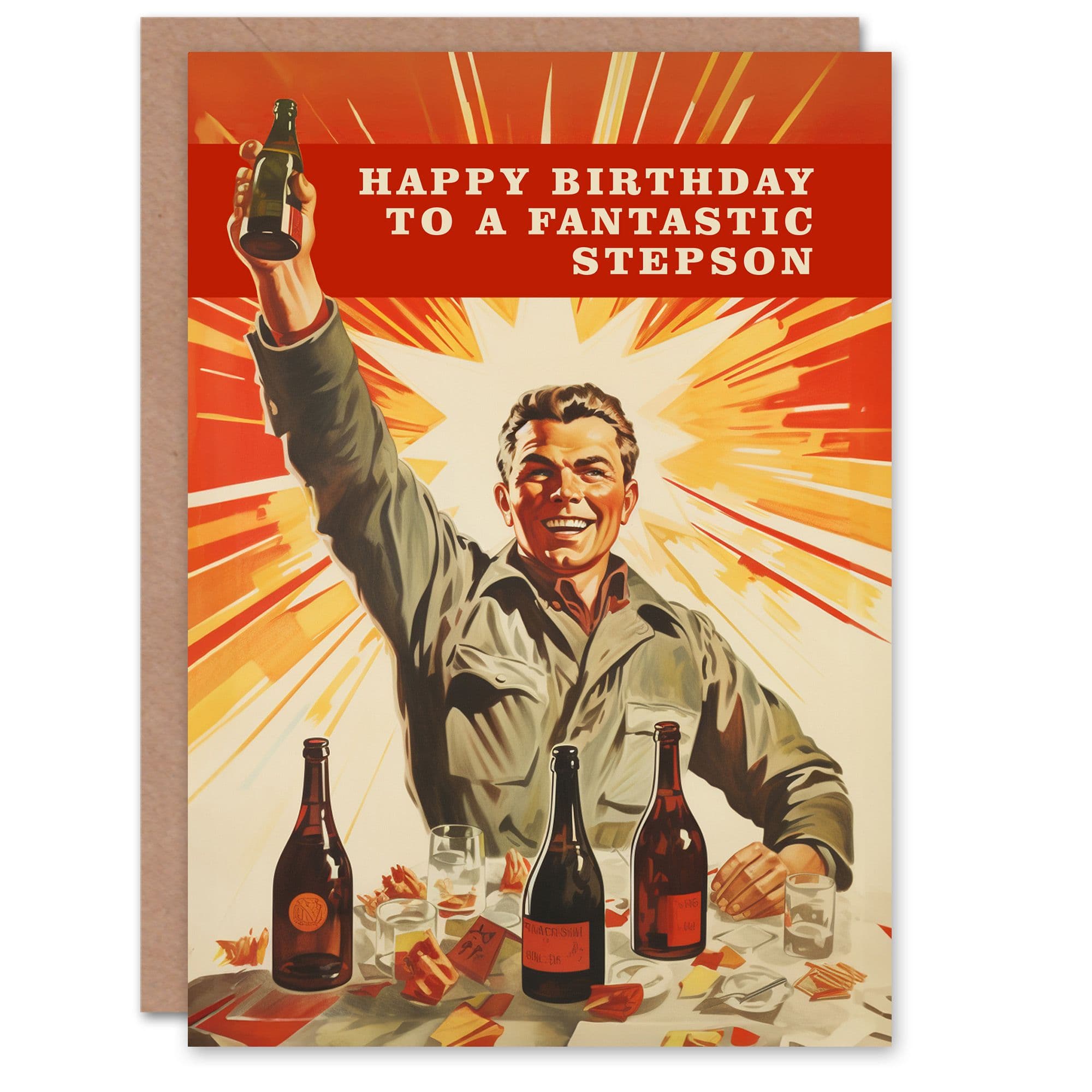 Happy Birthday Card to a Fantastic Stepson Retro 1950's Style Beer Wine Lover