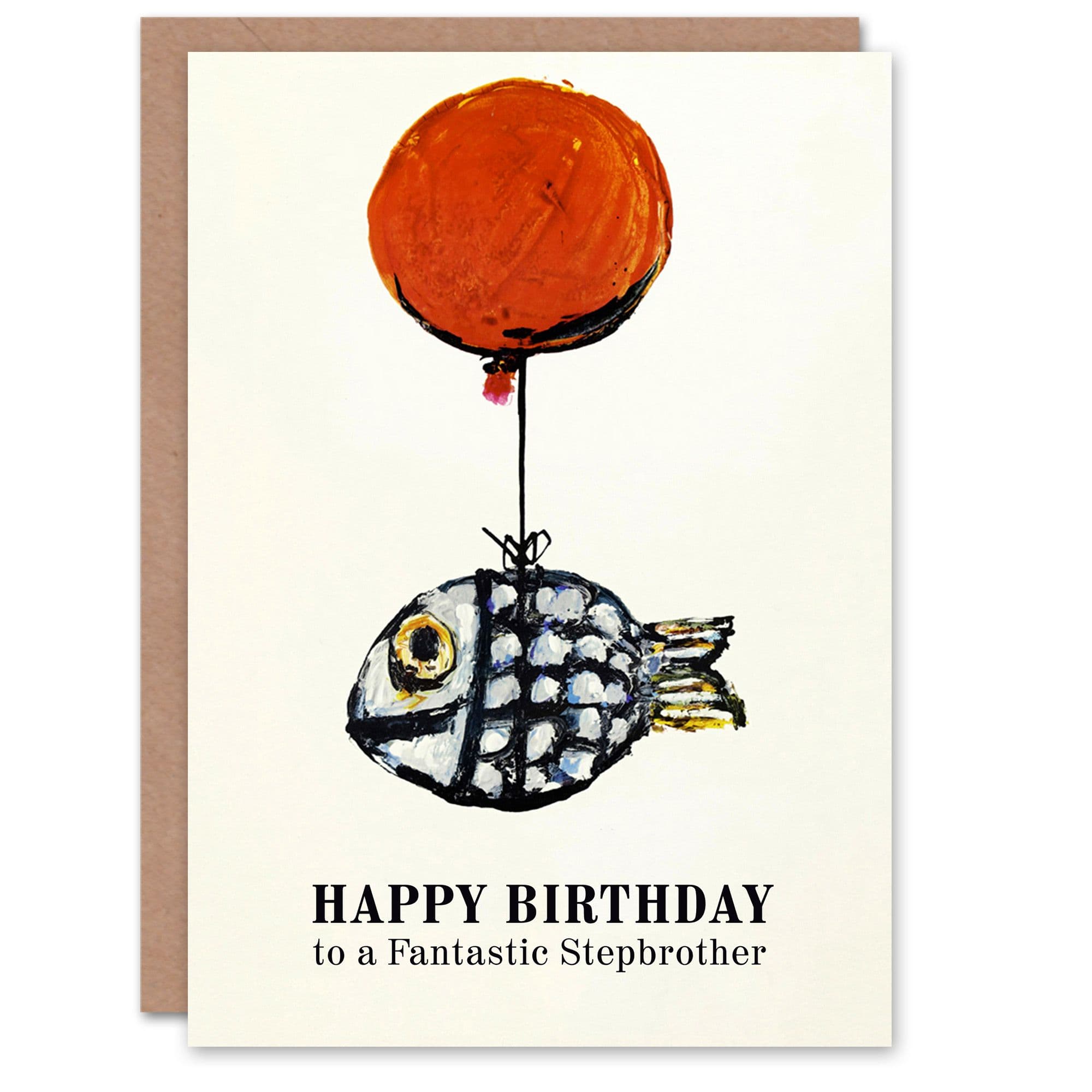 Happy Birthday Card to a Fantastic Stepbrother Fun Balloon Fish Fishing Fisherman Angler