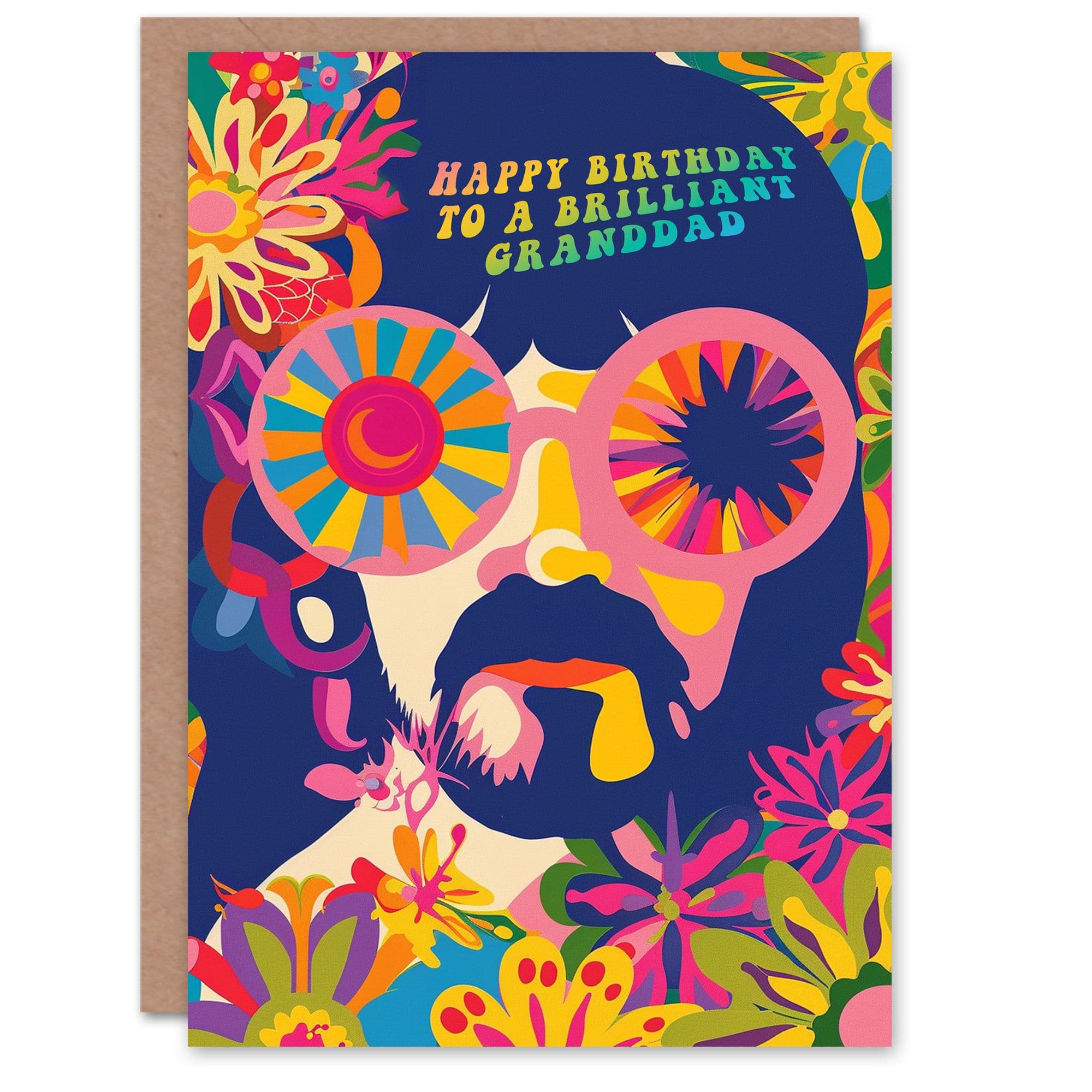 Happy Birthday Card to a Brilliant Granddad Hippy Flower Power Hippie 1960's Psychedelic Trippy