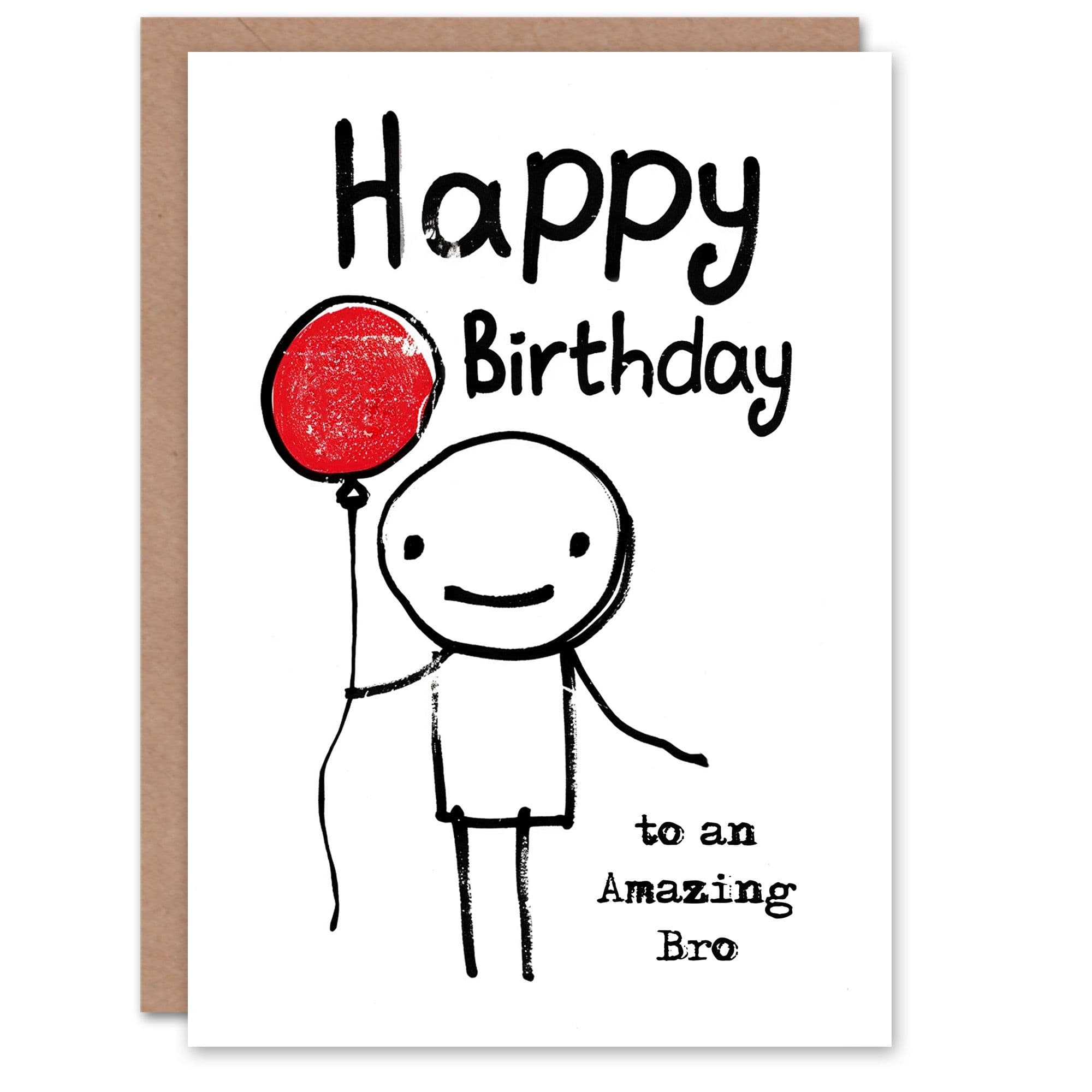 Happy Birthday Card to Amazing Bro Brother Stick Man Balloon Simple