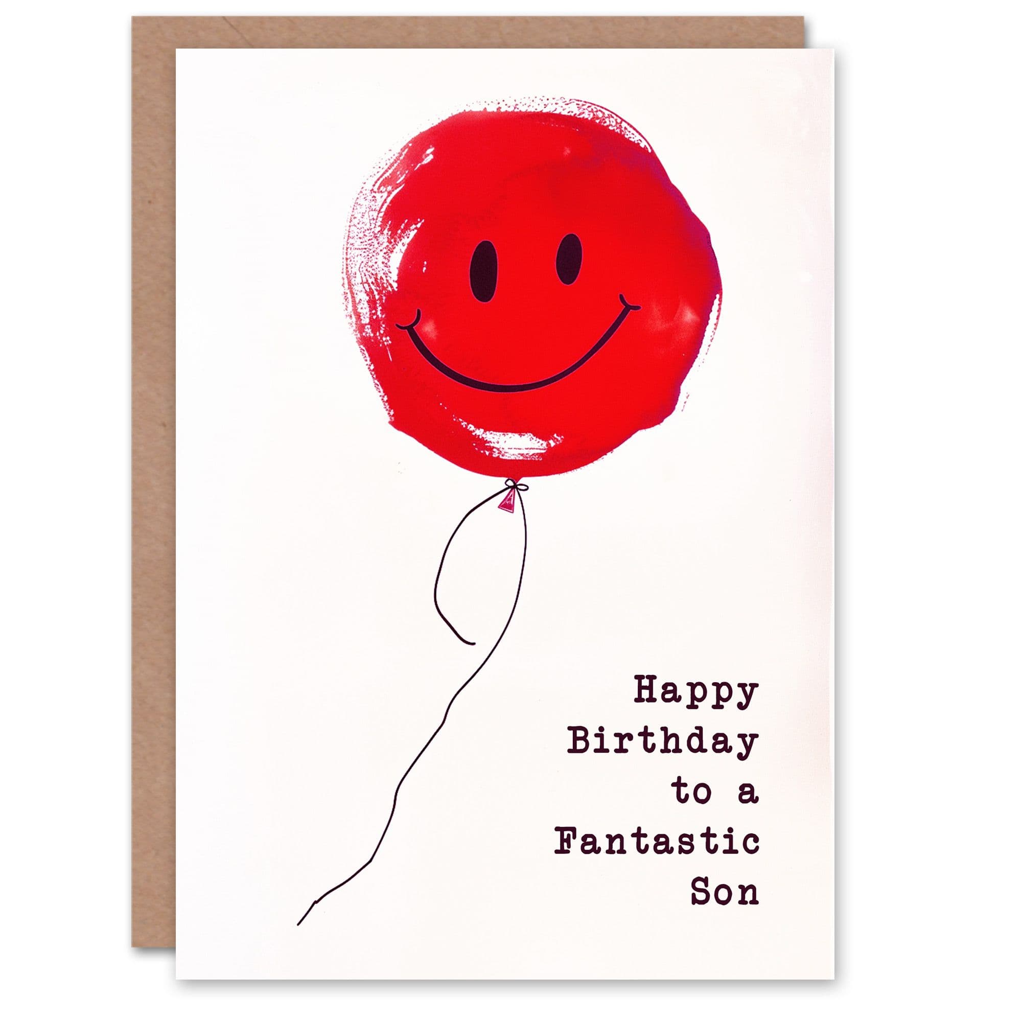 Happy Birthday Card to a Fantastic Son Simple Smiley Face Red Balloon Fun