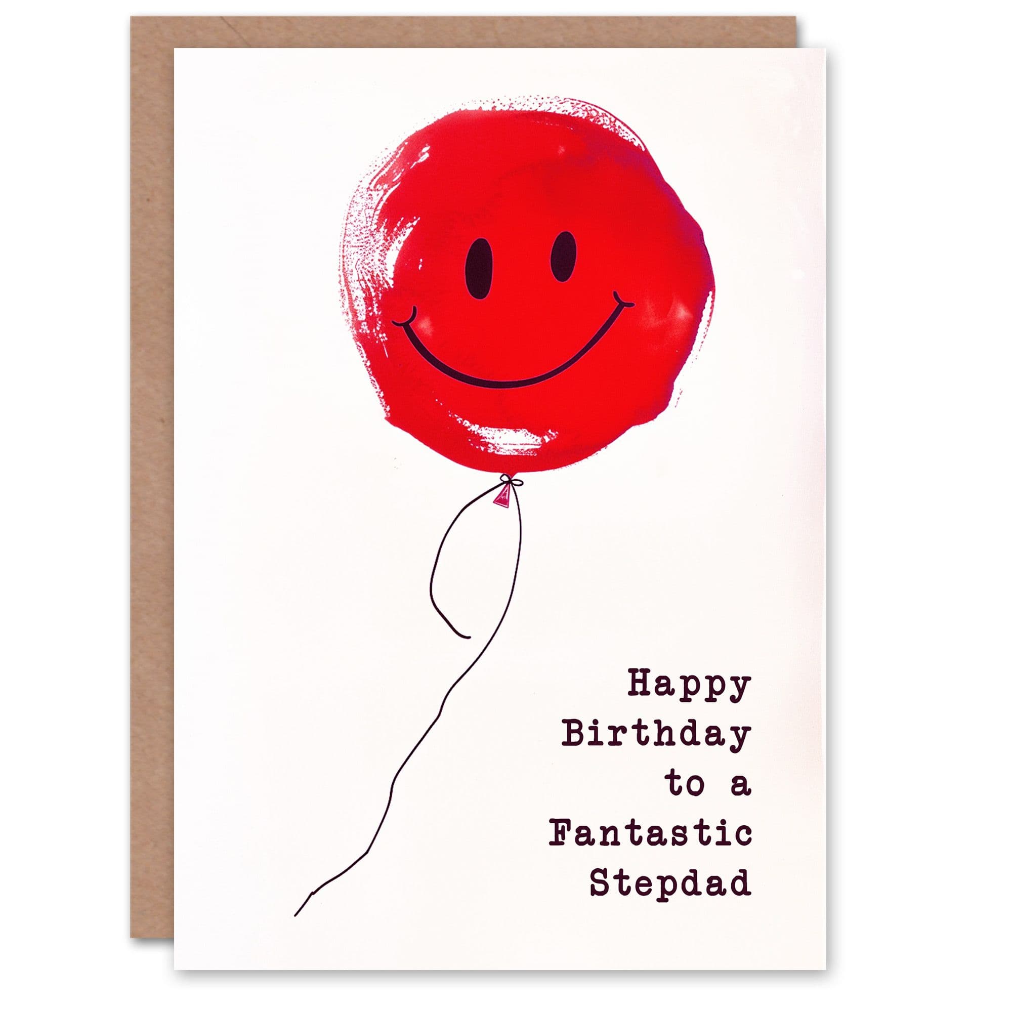 Happy Birthday Card to a Fantastic Stepdad Simple Smiley Face Red Balloon Fun